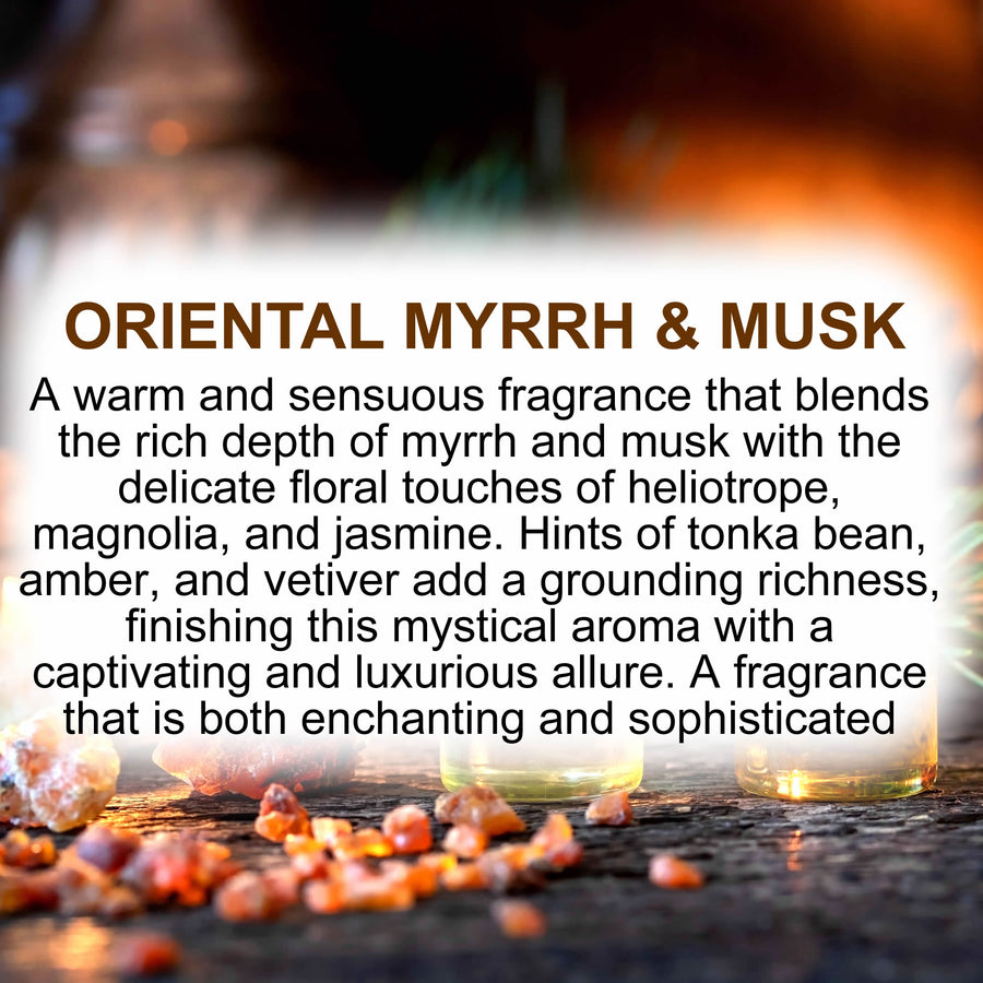 Oriental Myrrh & Musk Pillar Candle – Plant-Based, Eco-Friendly, Vegan, Cruelty Free
