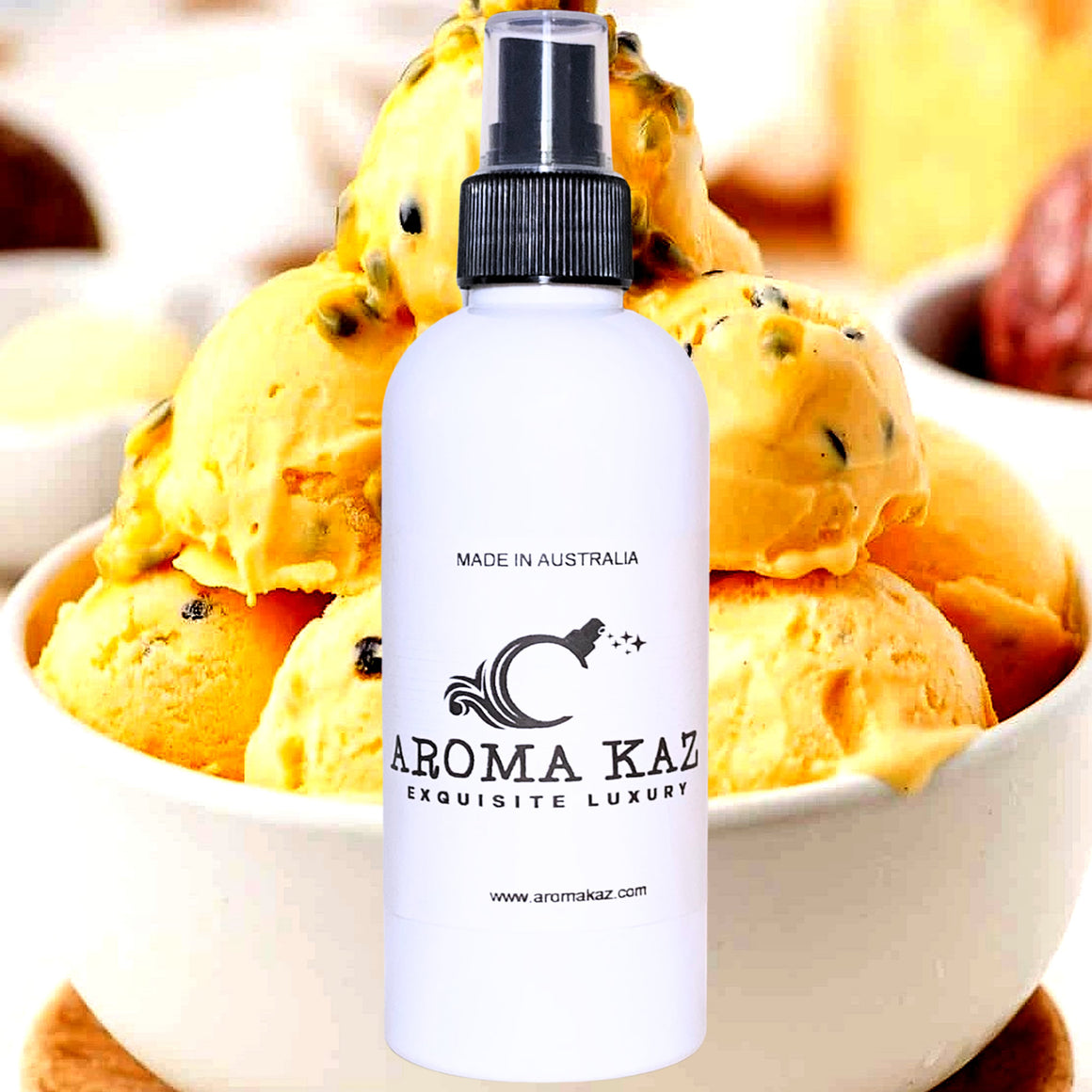 Passion Fruit Ice Cream Car Air Freshener Spray Deodoriser – eco-friendly, vegan, cruelty-free handmade featuring creamy passionfruit dessert aroma, handmade in Australia.