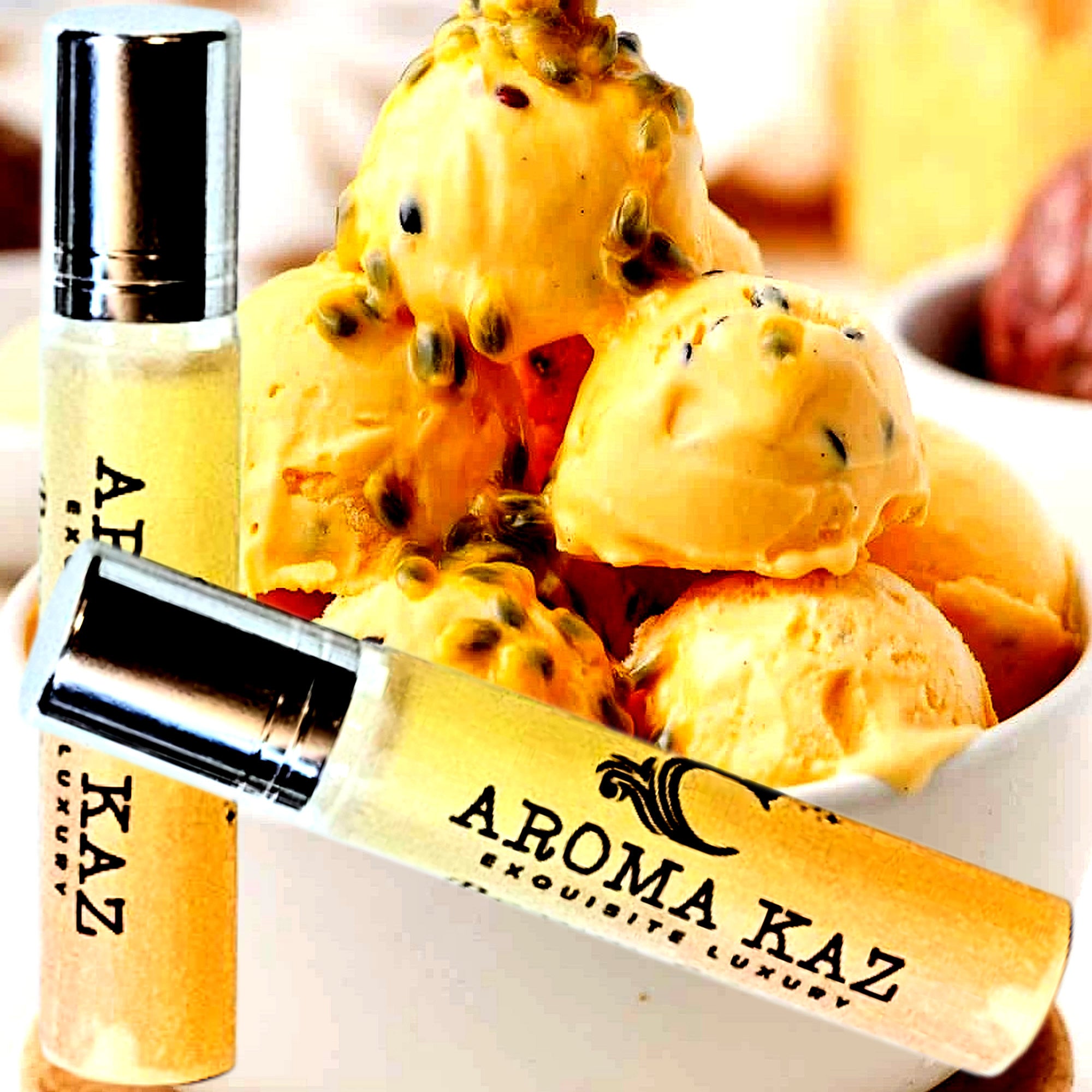 Passion Fruit Ice Cream Fragrance Roll On – vegan, cruelty-free perfume roll on featuring creamy passionfruit dessert aroma, handmade in Australia.