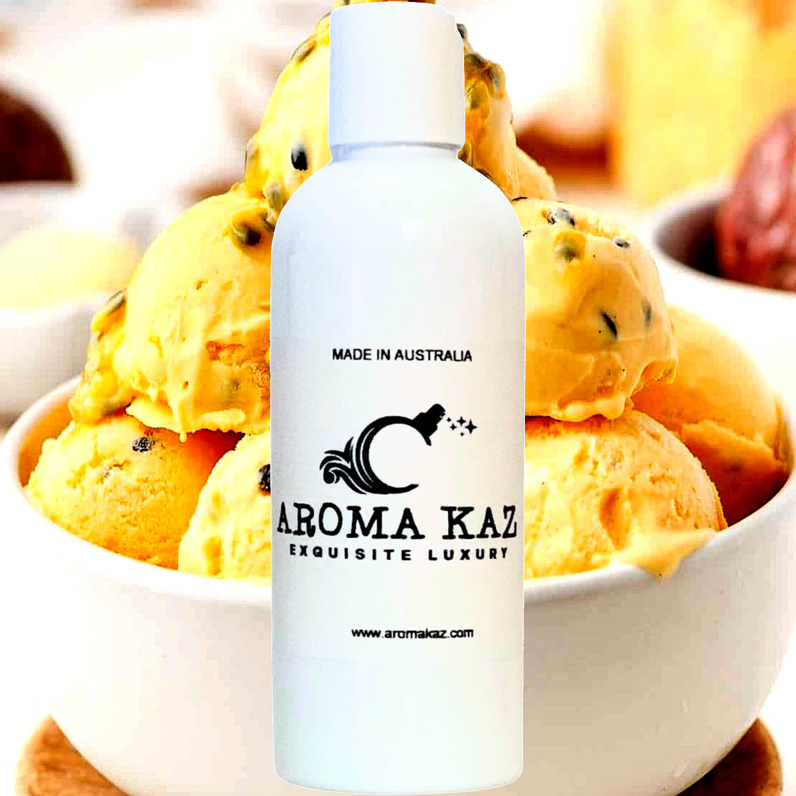 Passion Fruit Ice Cream Bath Body Massage Oil – vegan, cruelty-free, enriched with Vitamin E. Handmade in Australia, long-lasting fragrance, suitable for all skin types and perfect as a gift for him or her.