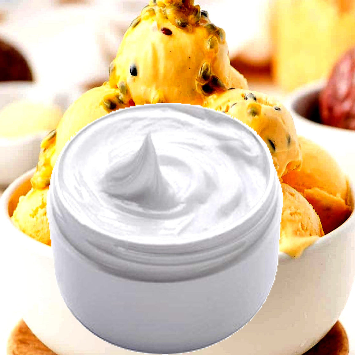 Passion Fruit Ice Cream Hydrating vegan body and hand cream moisturizer. Handmade in Australia, cruelty free, long-lasting fragrance, perfect for all skin types and ideal as a gift for men or women.