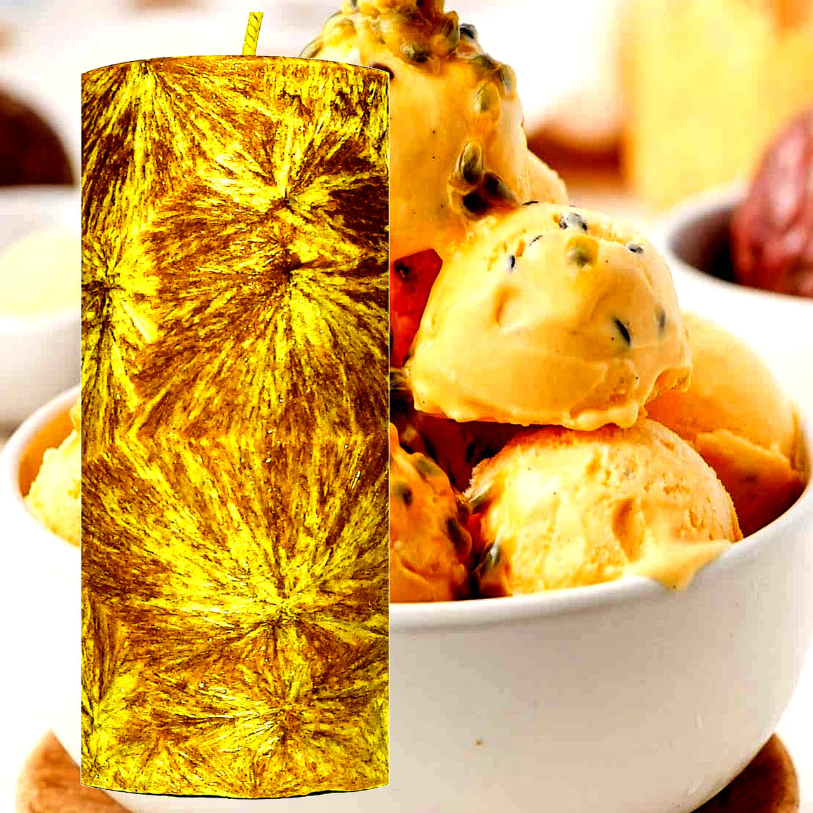 Passion Fruit Ice Cream Pillar Candle – Plant-Based, Eco-Friendly, Vegan, Cruelty Free