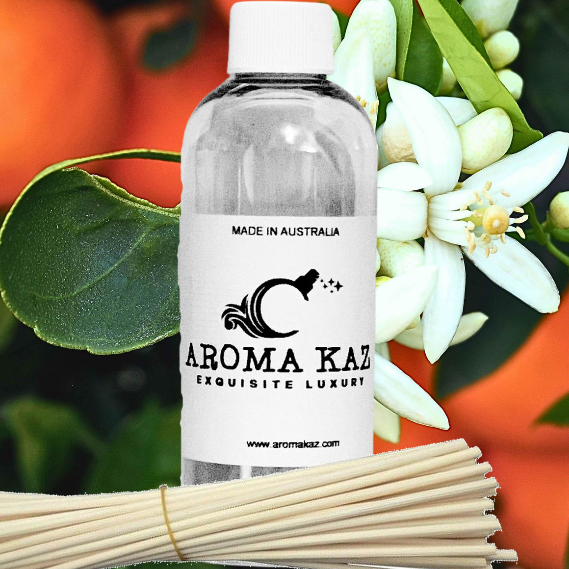 Patchouli Neroli Blossoms Diffuser Fragrance Oil Refill – vegan, cruelty-free featuring floral neroli orange blossoms and earthy patchouli, handmade in Australia.