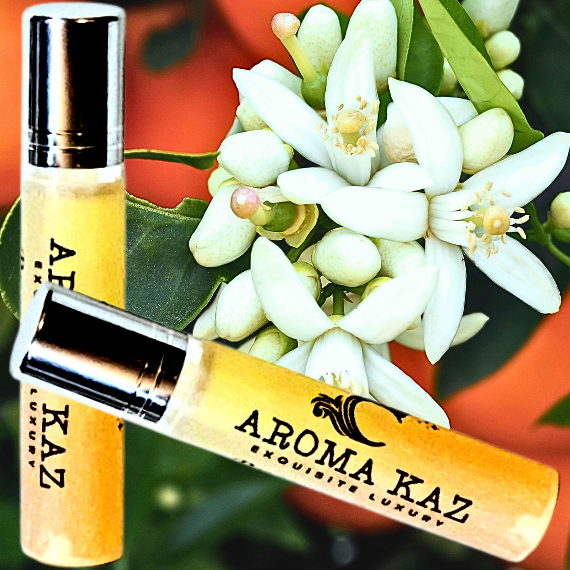Patchouli Neroli Blossoms Fragrance Roll On – vegan, cruelty-free perfume roll on featuring floral neroli orange blossoms and earthy patchouli, handmade in Australia.