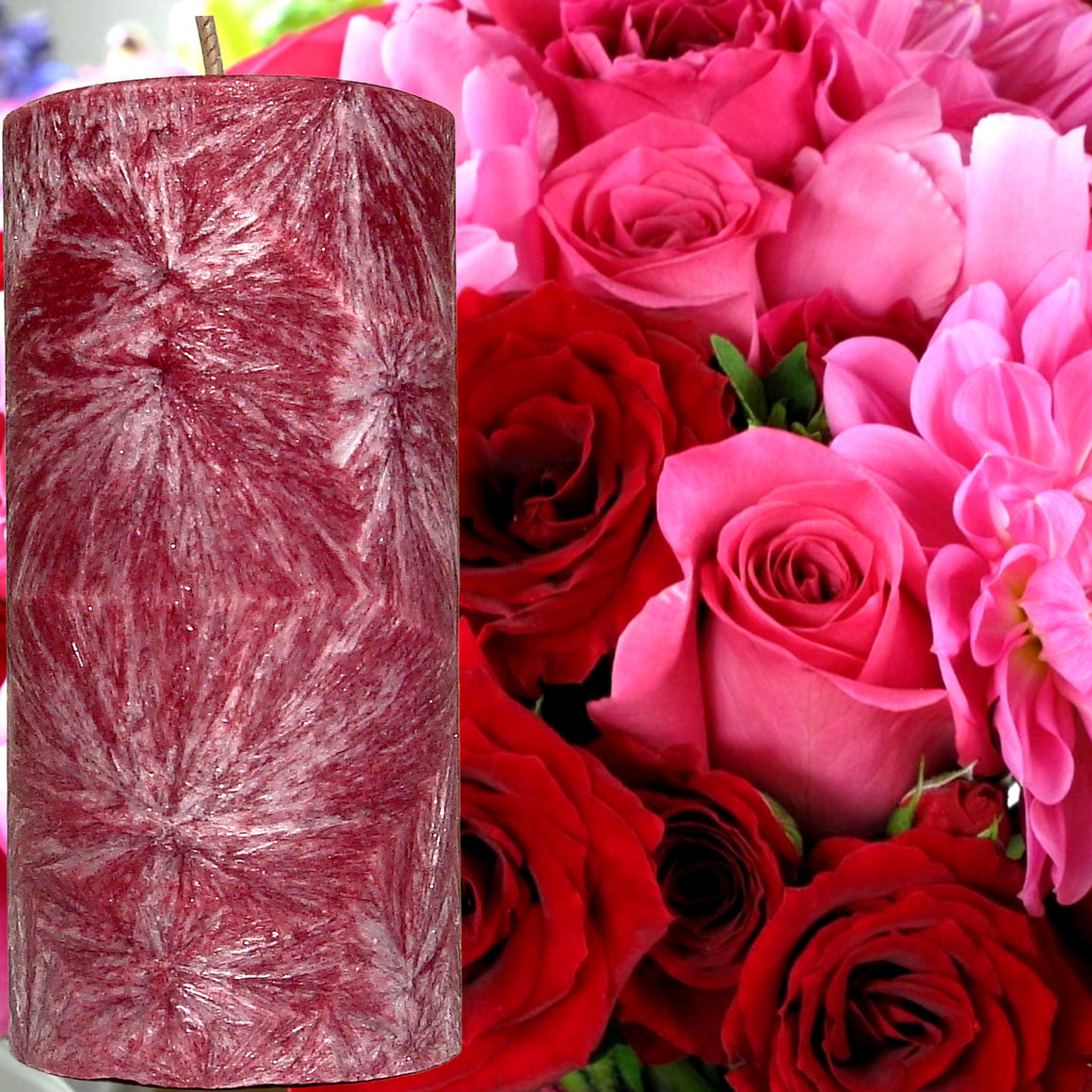 Peony Rose Scented Palm Wax Pillar Candle Hand Poured