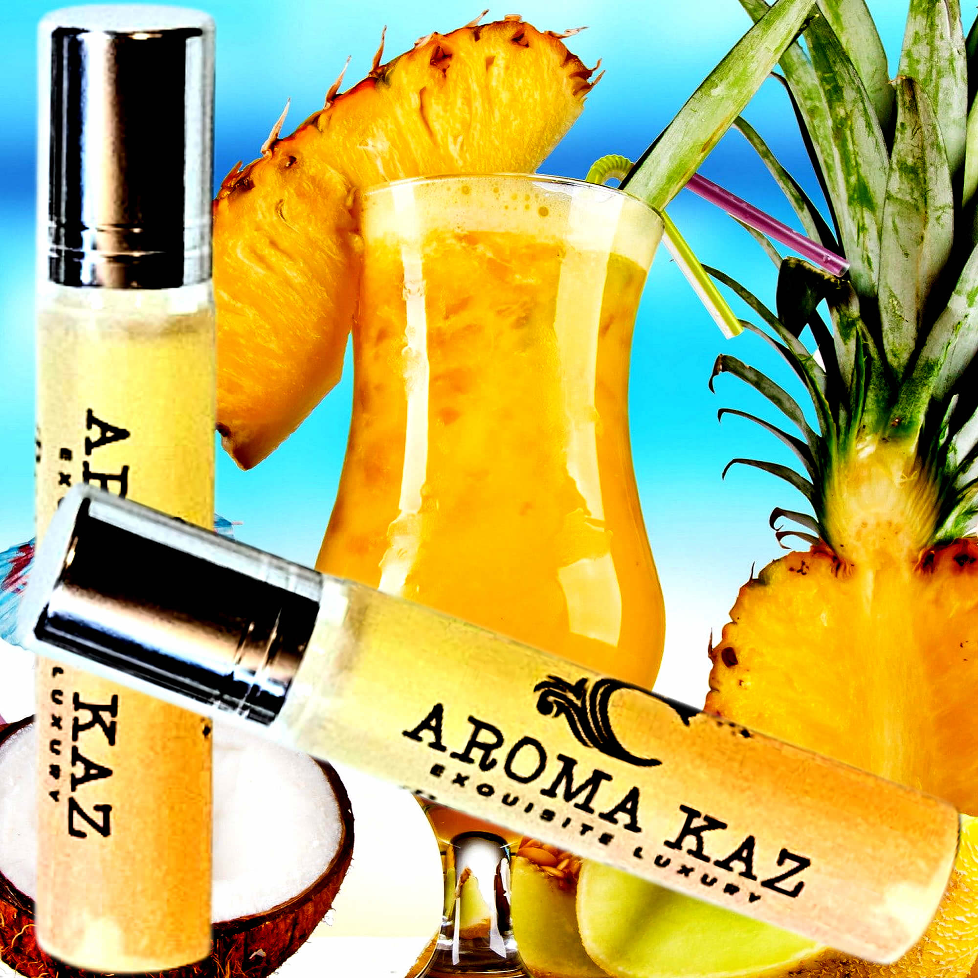 Pina Colada Fragrance Roll On – vegan, cruelty-free perfume roll on featuring tropical pineapple, creamy coconut, and vanilla sweetness, handmade in Australia.