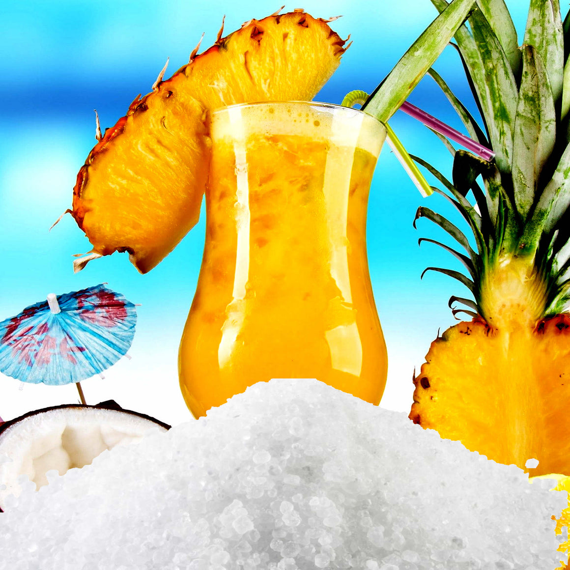 Pina Colada Vegan bath salts and bath soak crystals, cruelty-free and made in Australia. Highly scented, suitable for women and men. Perfect relaxation gift for him or her.