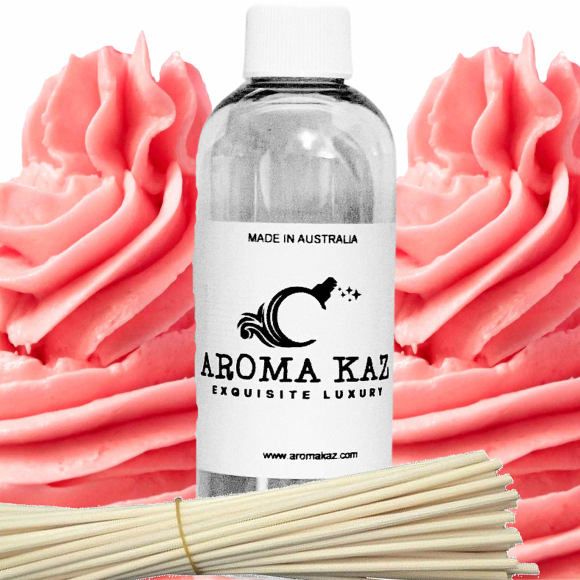 Pink Butter Icing Diffuser Fragrance Oil Refill – vegan, cruelty-free featuring sweet pink sugar and vanilla frosting aroma, handmade in Australia.