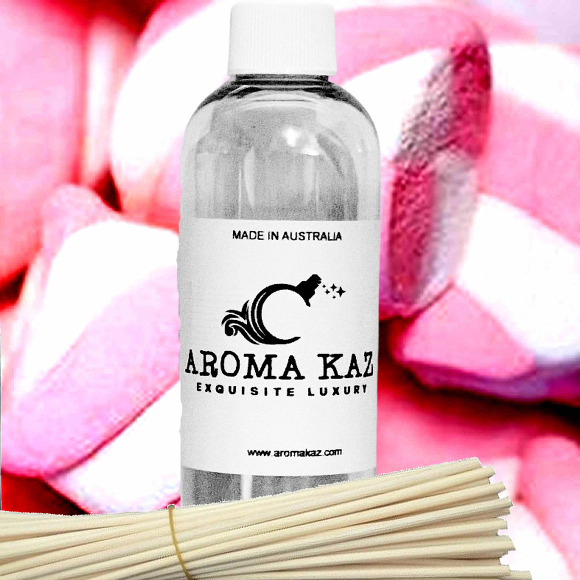 Pink Marshmallows Diffuser Fragrance Oil Refill – vegan, cruelty-free featuring soft fluffy strawberry marshmallow sweetness, handmade in Australia.