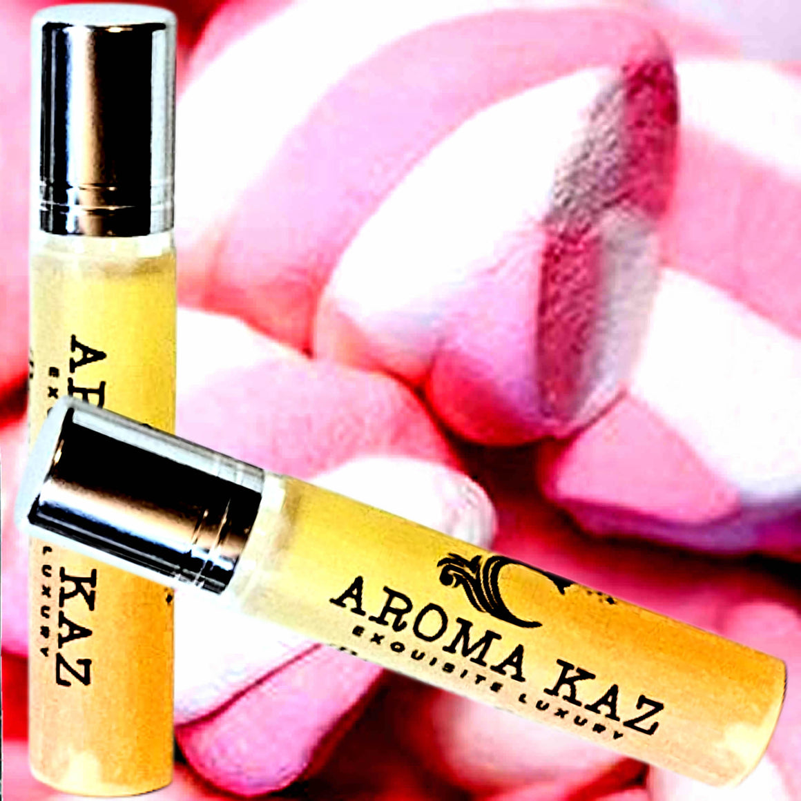 Pink Marshmallow Fragrance Roll On – vegan, cruelty-free perfume roll on featuring soft fluffy strawberry marshmallow sweetness, handmade in Australia.