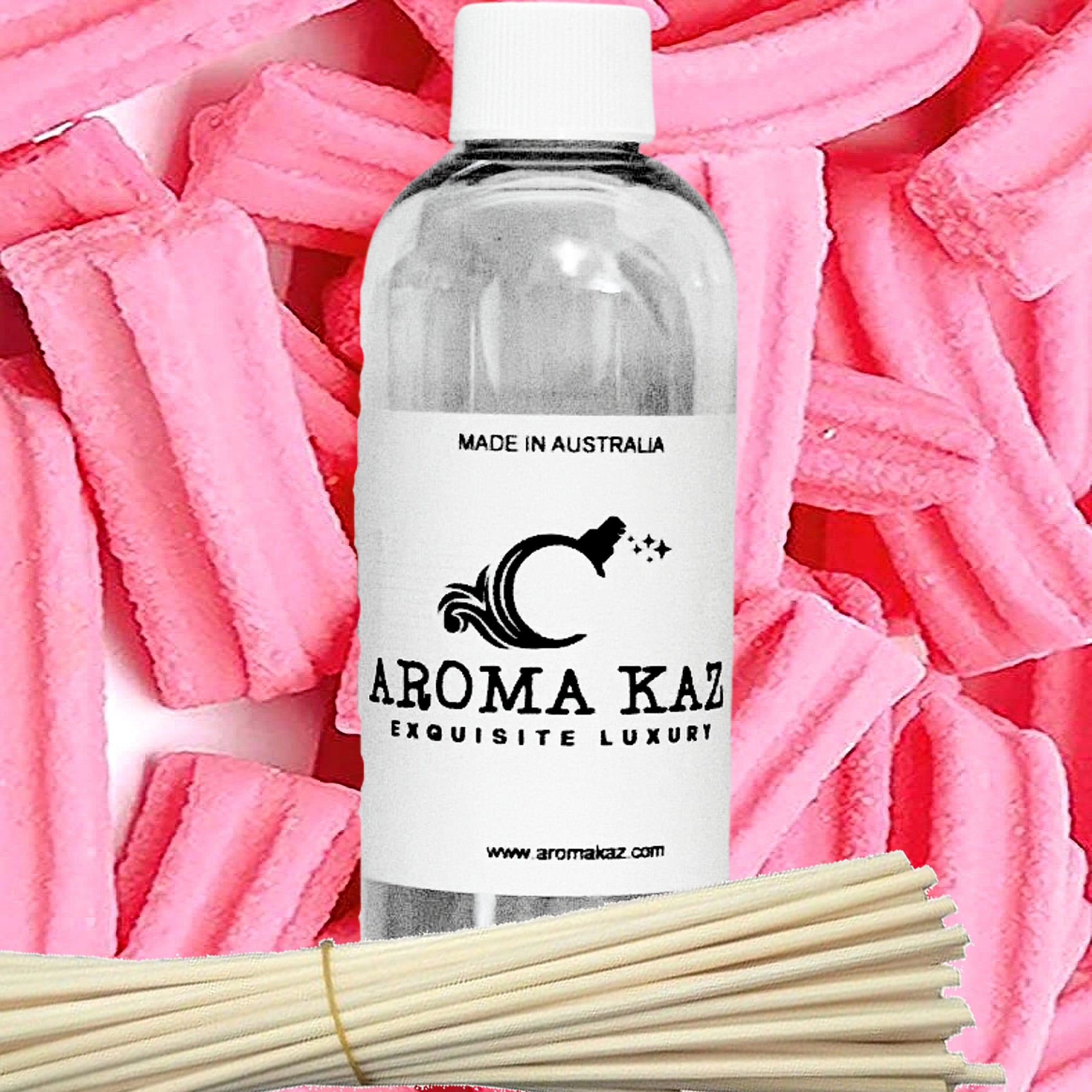 Pink Musk Sticks Diffuser Fragrance Oil Refill – vegan, cruelty-free featuring sweet musk candy aroma, handmade in Australia.