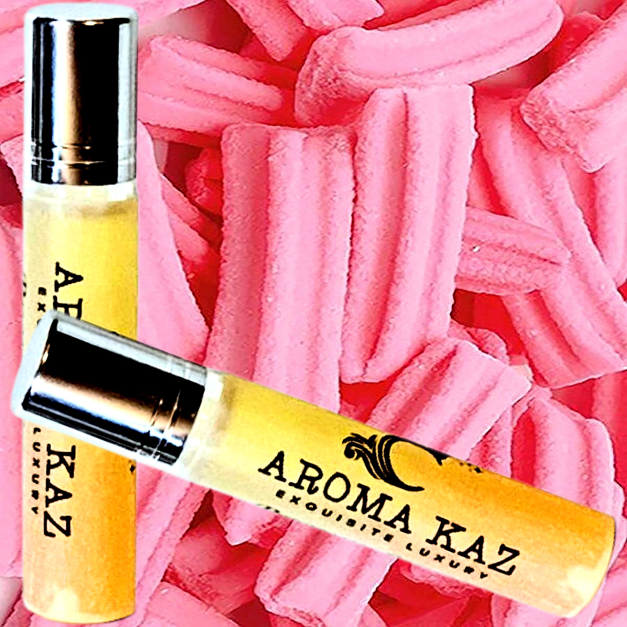 Pink Musk Sticks Fragrance Roll On – vegan, cruelty-free perfume roll on featuring sweet musk candy aroma, handmade in Australia.