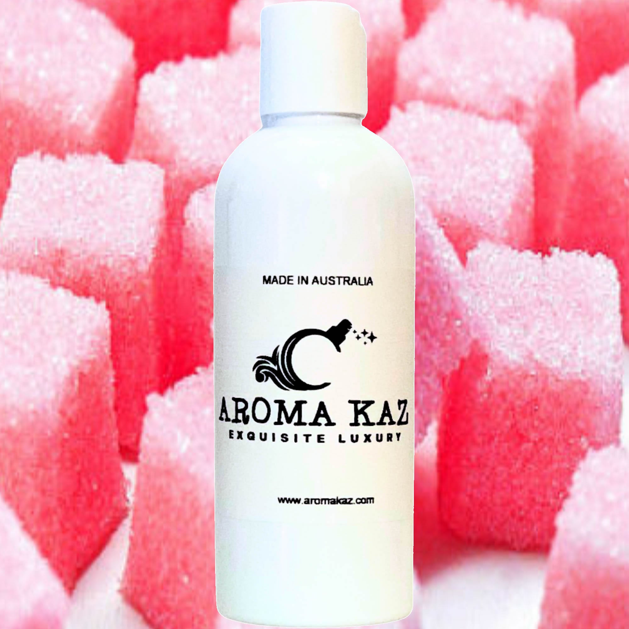 Pink Sugar Cubes Body Massage Oil – vegan, cruelty-free, plant-based hydrating oil with pink sugary candy sweetness and pink musk hints, handmade in Australia.