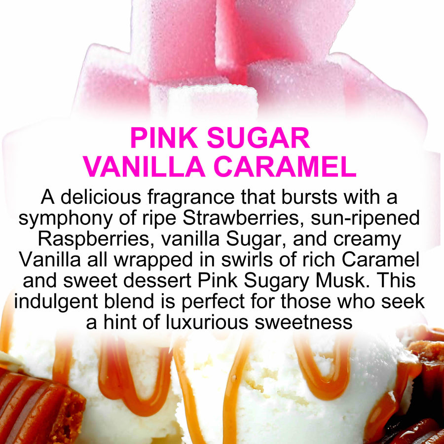 Pink Sugar Vanilla Caramel fragrance oil for candle making, soap making and perfume blending – vegan, cruelty-free featuring sweet pink sugar, creamy vanilla, and rich caramel, handmade in Australia.