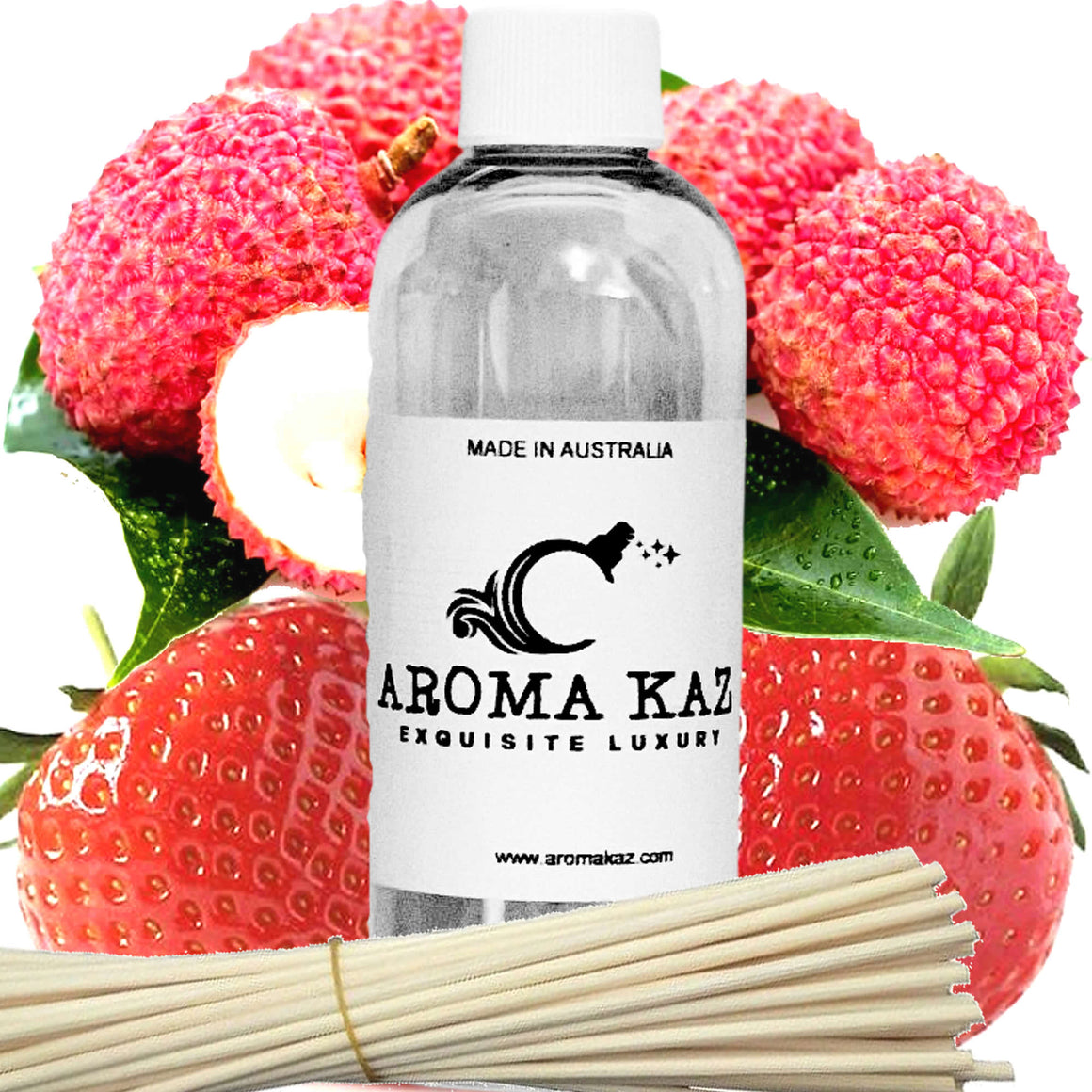Pink Lychee Diffuser Fragrance Oil Refill – Vegan, Cruelty-Free, Made in Australia – Long-Lasting Air Freshener for use with Rattan Reeds – Not for Electric Diffusers