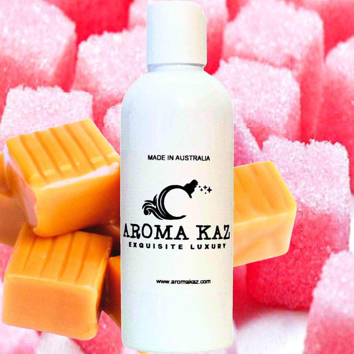 Pink Sugar Vanilla Caramel Bath Body Massage Oil – vegan, cruelty-free, enriched with Vitamin E. Handmade in Australia, long-lasting fragrance, suitable for all skin types and perfect as a gift for him or her.