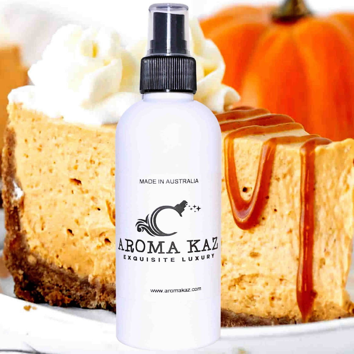 Pumpkin Cheesecake Body Spray Mist – vegan, cruelty-free body spray featuring creamy spiced pumpkin dessert aroma, handmade in Australia.