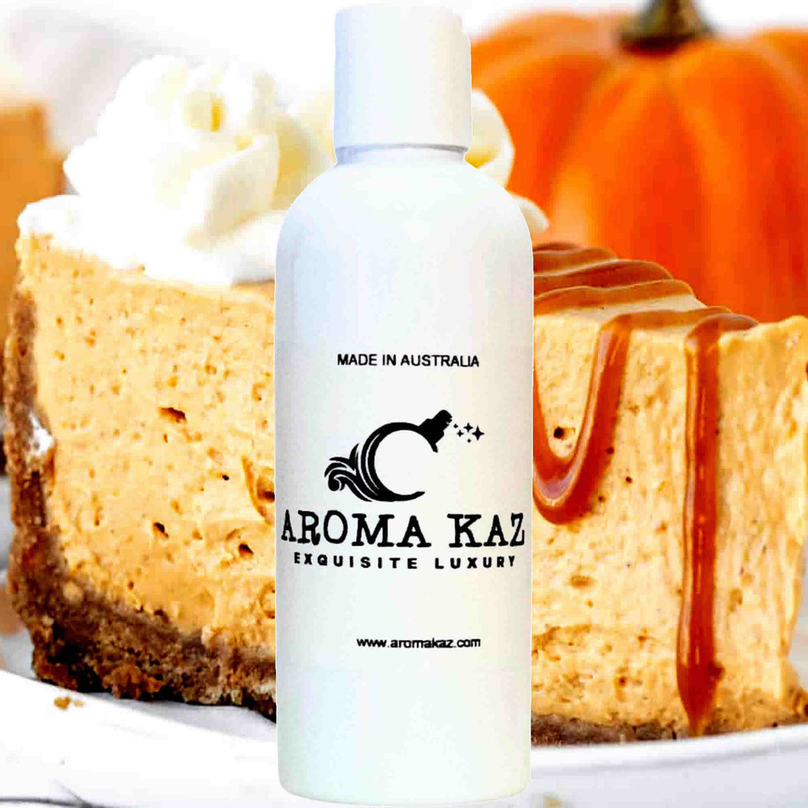 Pumpkin Cheesecake Bath Body Massage Oil – vegan, cruelty-free, enriched with Vitamin E. Handmade in Australia, long-lasting fragrance, suitable for all skin types and perfect as a gift for him or her.