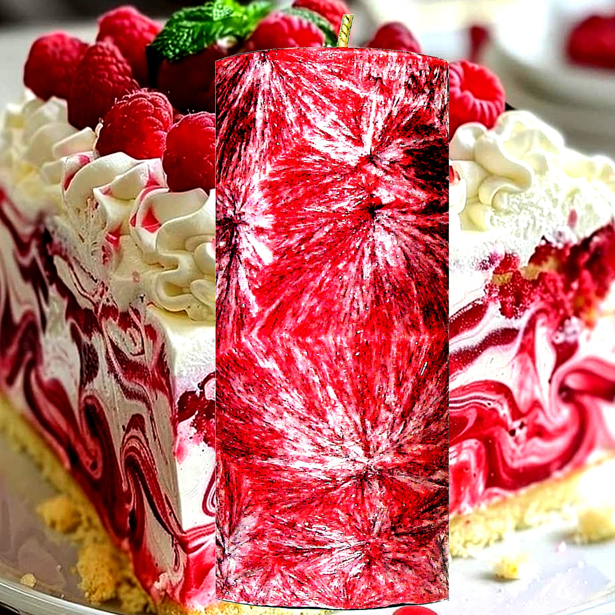 Raspberry Cheesecake Pillar Candle – Plant-Based, Eco-Friendly, Vegan, Cruelty Free