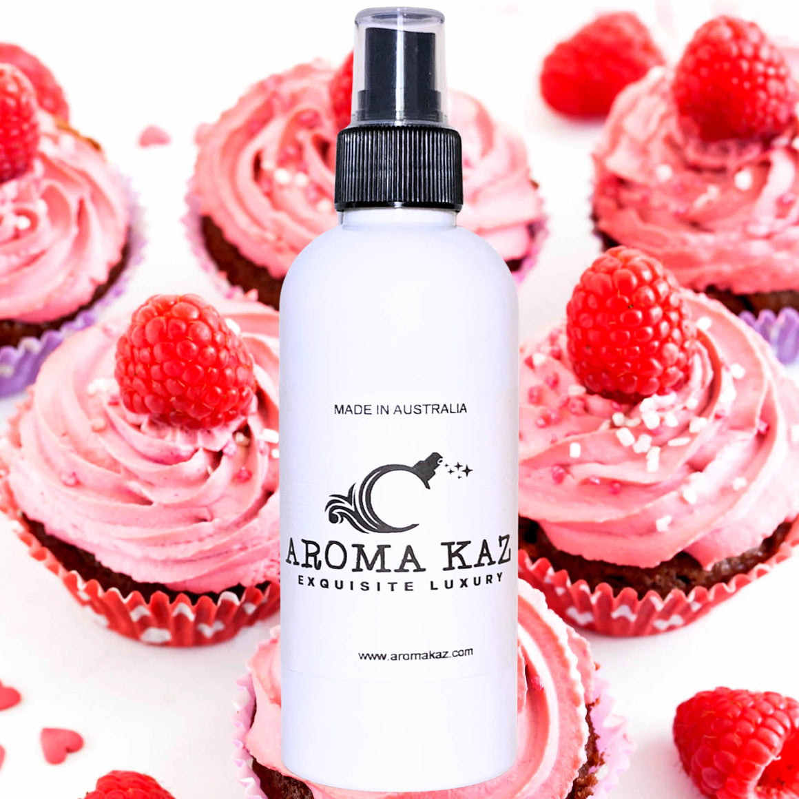Raspberry Cream Cupcakes Body Spray Mist – vegan, cruelty-free body spray featuring sweet raspberry and vanilla cupcake notes, handmade in Australia.