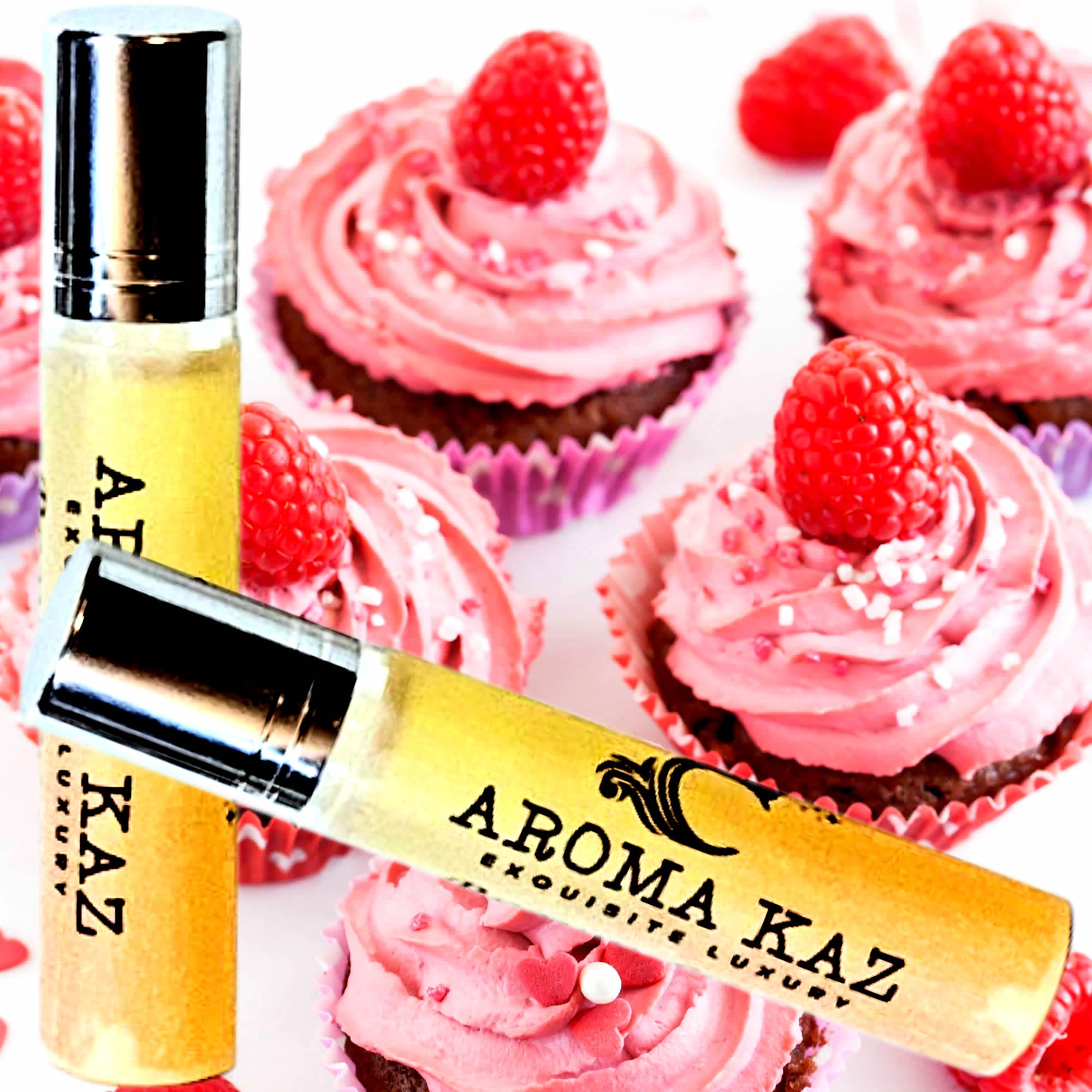 Raspberry Cream Cupcakes Fragrance Roll On – vegan, cruelty-free perfume roll on featuring sweet raspberry and vanilla cupcake notes, handmade in Australia.