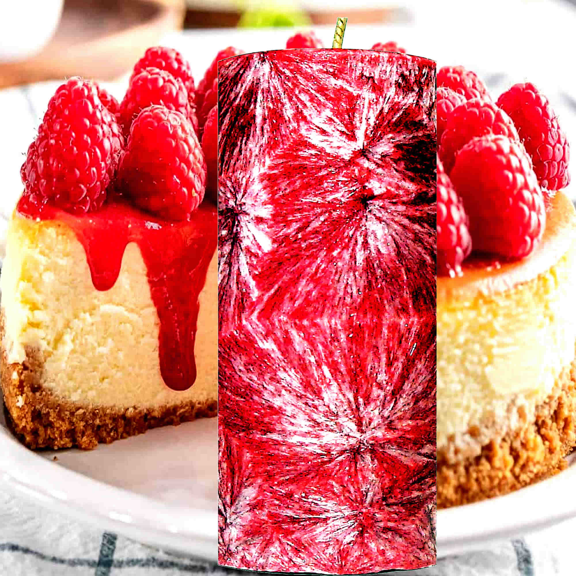 Raspberry Cheesecake Pillar Candle – Plant-Based, Eco-Friendly, Vegan, Cruelty Free