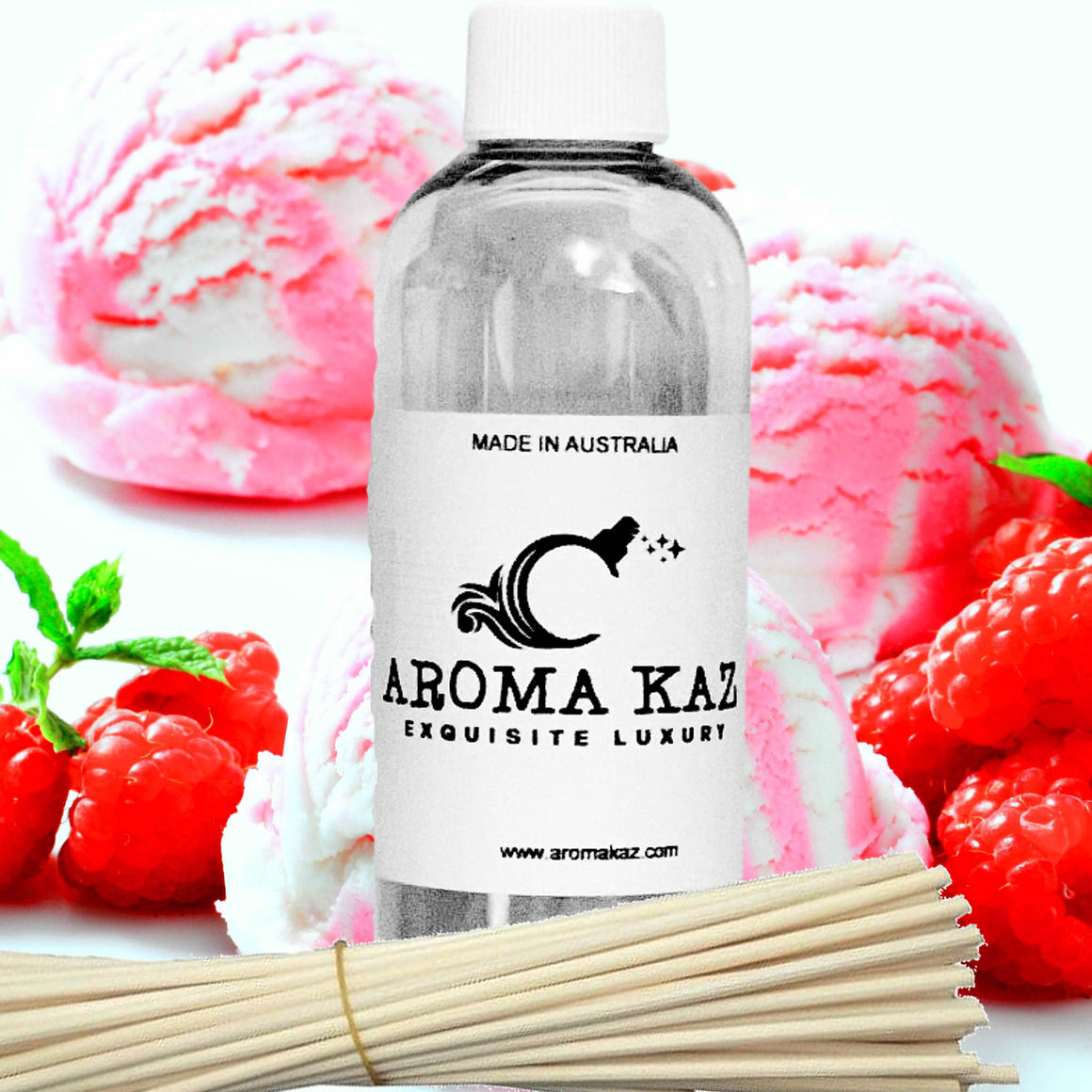 Red Raspberry Vanilla Diffuser Fragrance Oil Refill – vegan, cruelty-free featuring juicy raspberry and creamy vanilla sweetness, handmade in Australia.