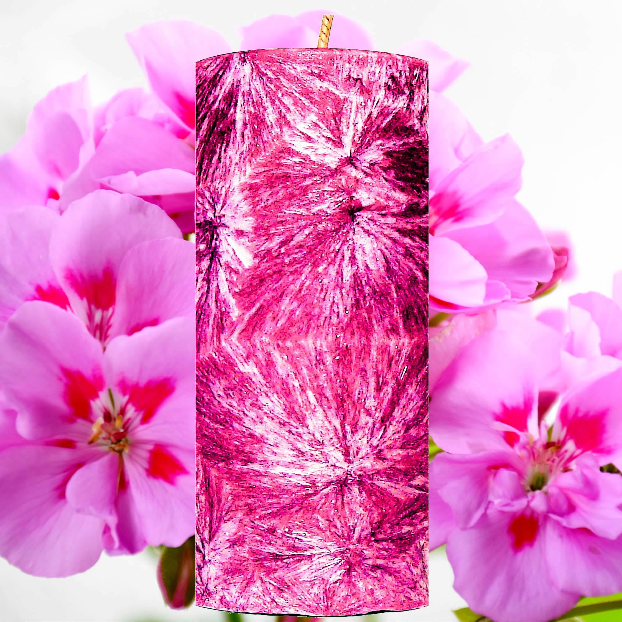 Rose Geranium Pillar Candle – Plant-Based, Eco-Friendly, Vegan, Cruelty Free
