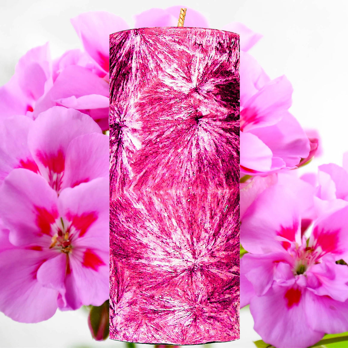 Rose Geranium Pillar Candle – Plant-Based, Eco-Friendly, Vegan, Cruelty Free