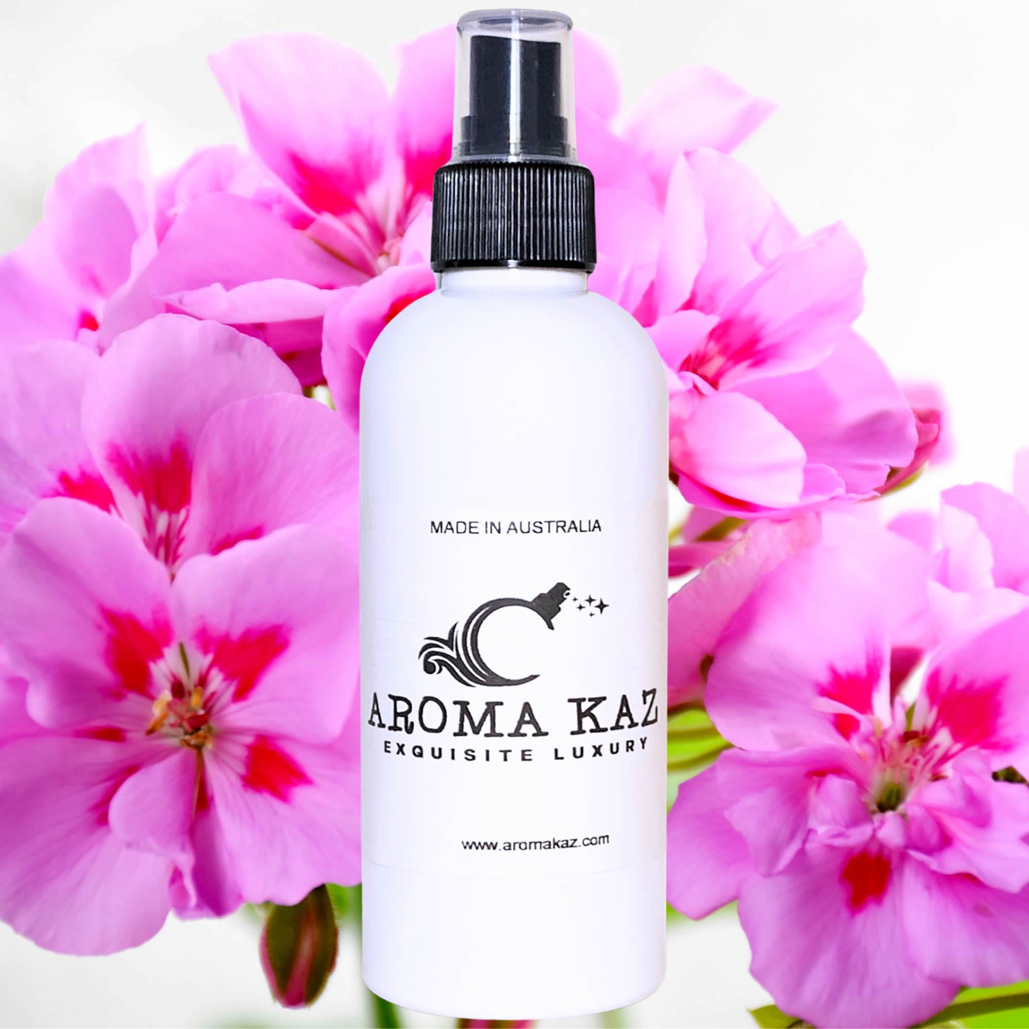 Rose Geranium Body Spray Mist – vegan, cruelty-free body spray featuring fresh roses and geranium florals, handmade in Australia.