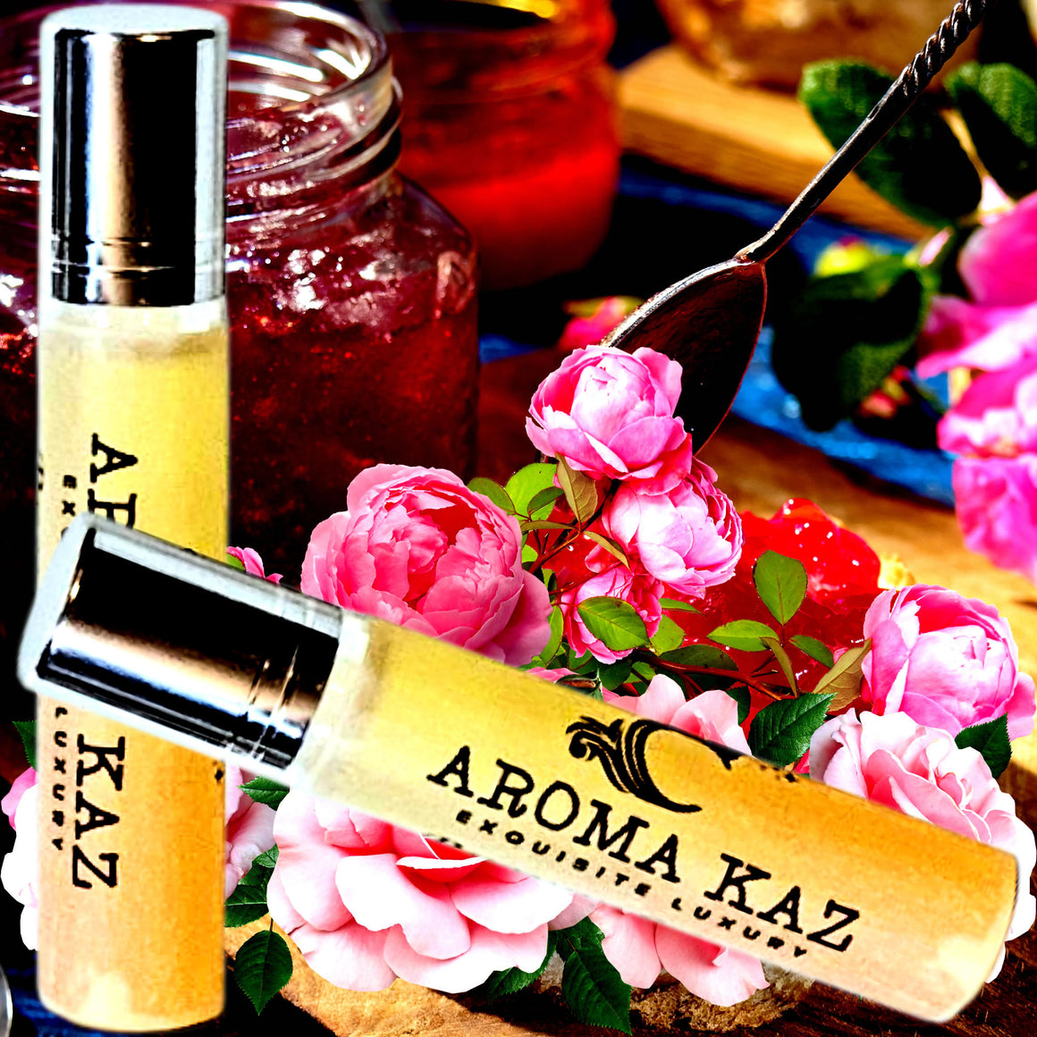 Rose Jam Fragrance Roll On – vegan, cruelty-free perfume roll on featuring sweet sugared roses and soft fruity floral notes, handmade in Australia.
