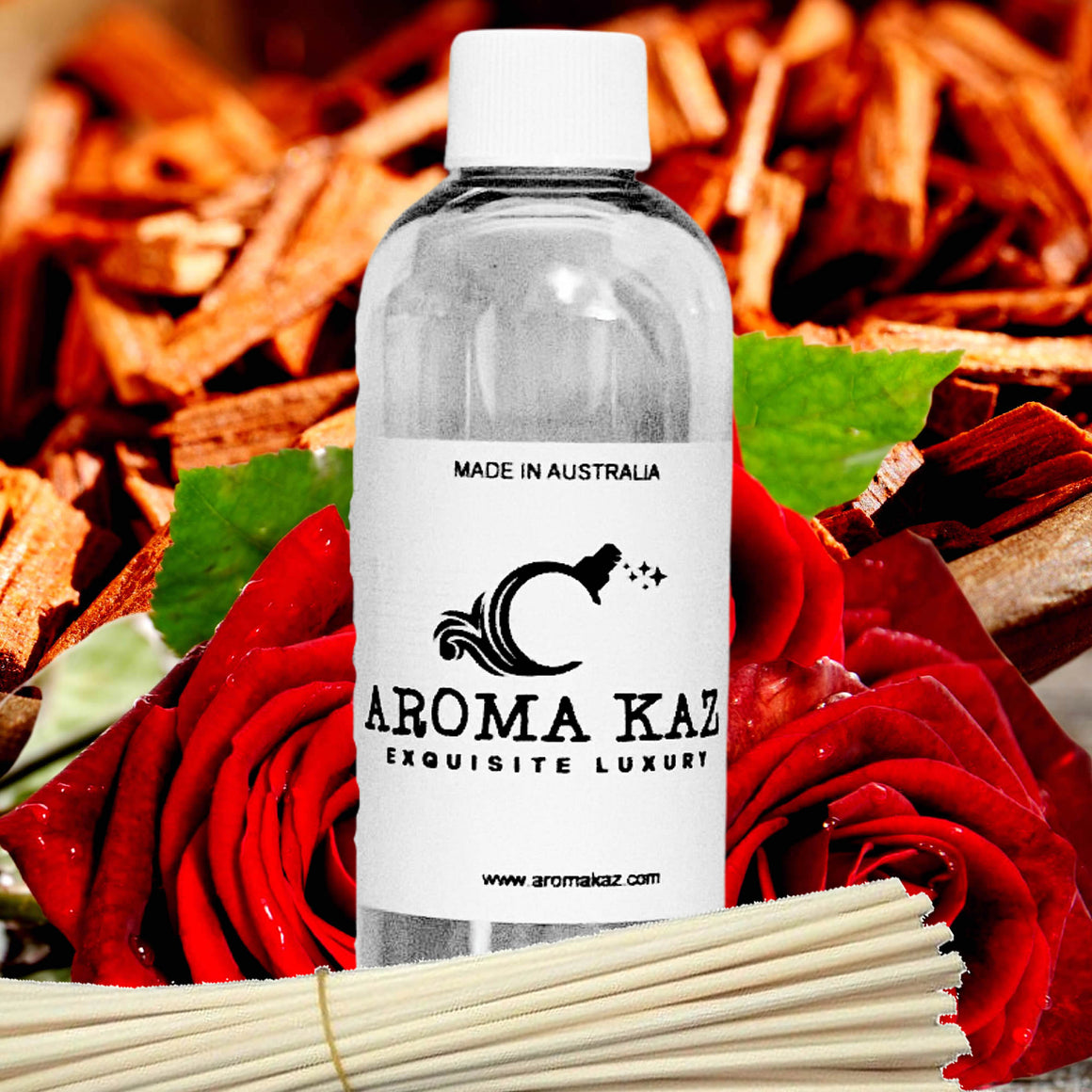 Sandalwood Rose Diffuser Fragrance Oil Refill – vegan, cruelty-free featuring smooth sandalwood and romantic roses, handmade in Australia.