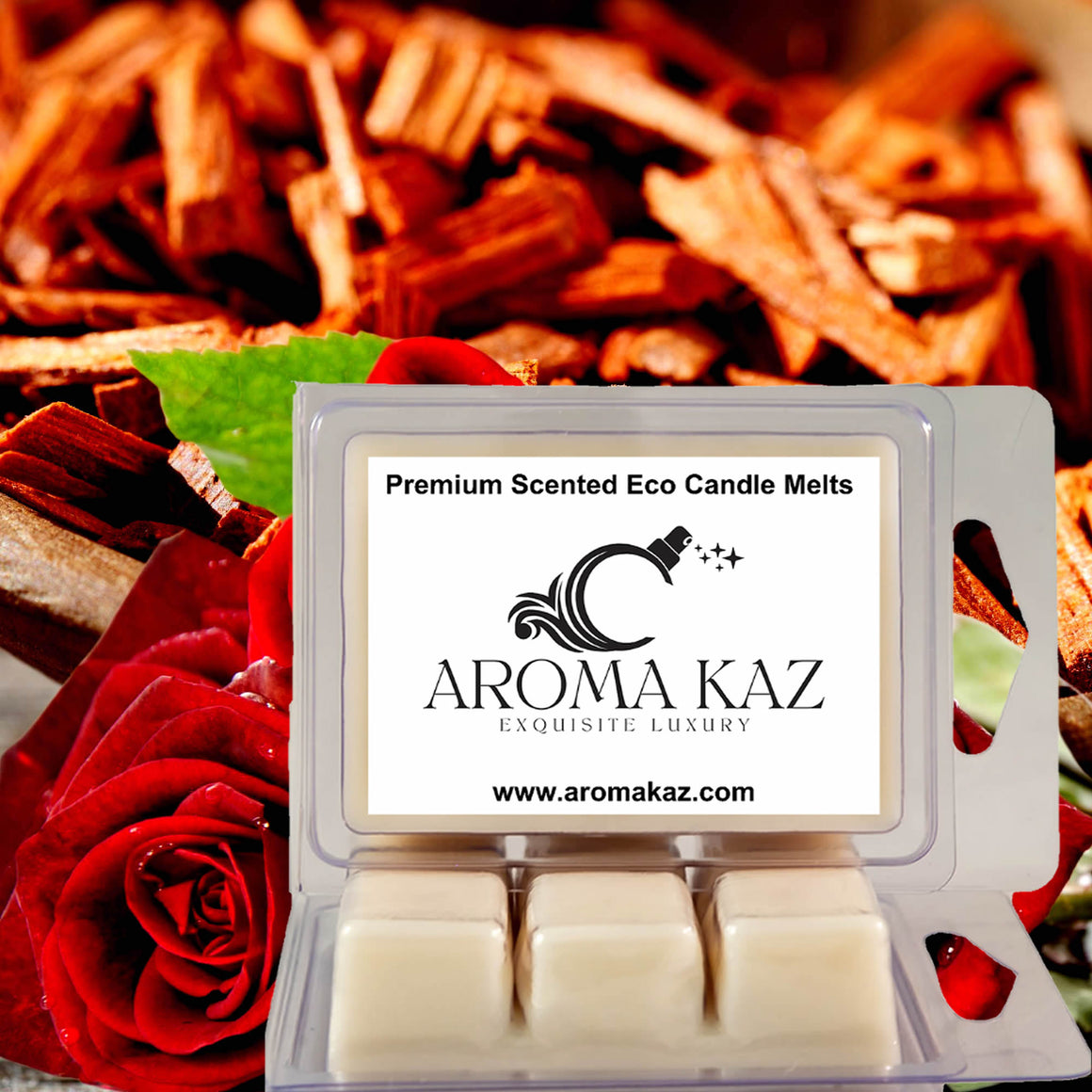 Sandalwood Rose eco soy wax melts – vegan, cruelty-free featuring smooth sandalwood and romantic roses, handmade in Australia.