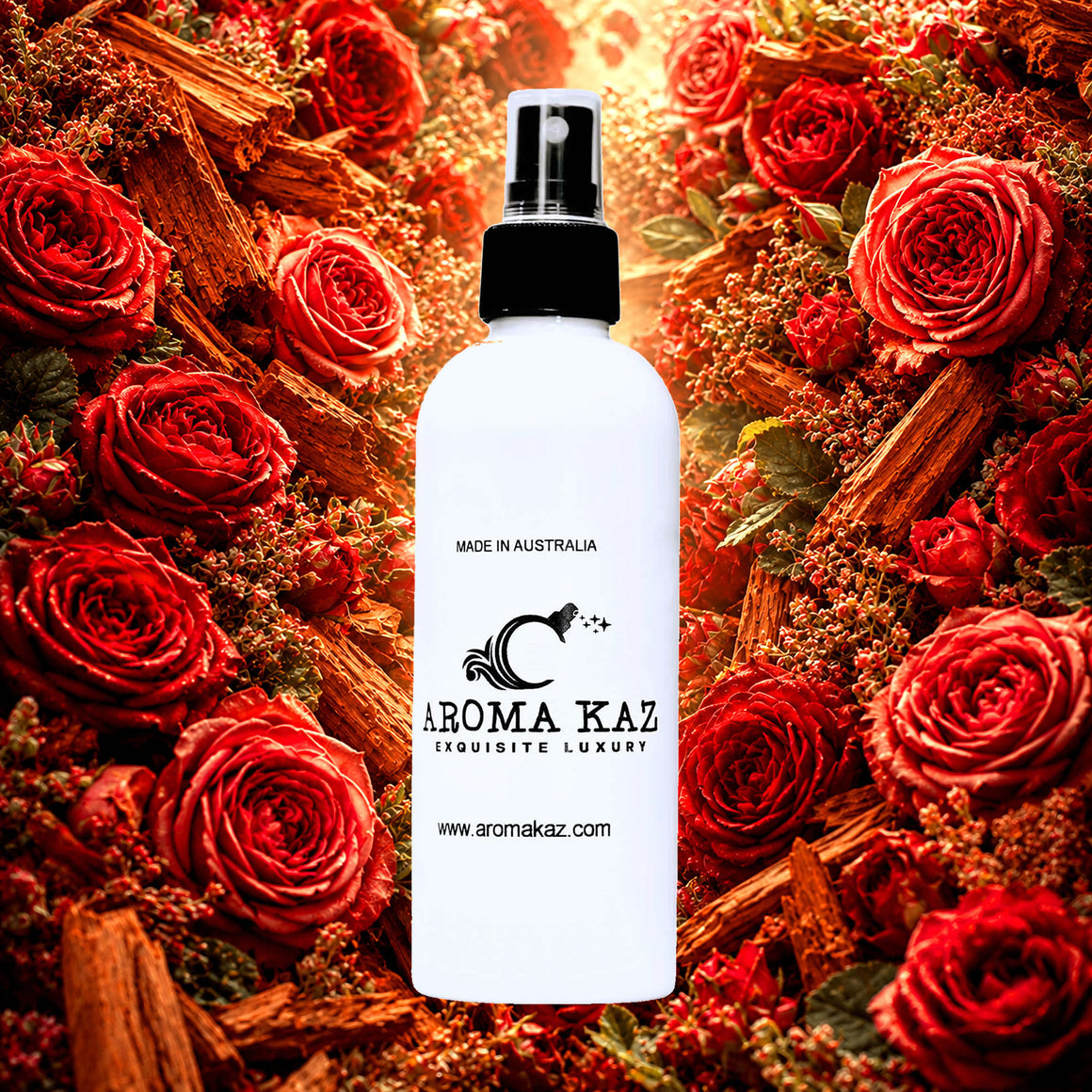 Sandalwood Rose Room Linen Car Air Freshener Spray Deodoriser eco-friendly vegan, cruelty-free body fragrance featuring smooth sandalwood and romantic roses, made in Australia.