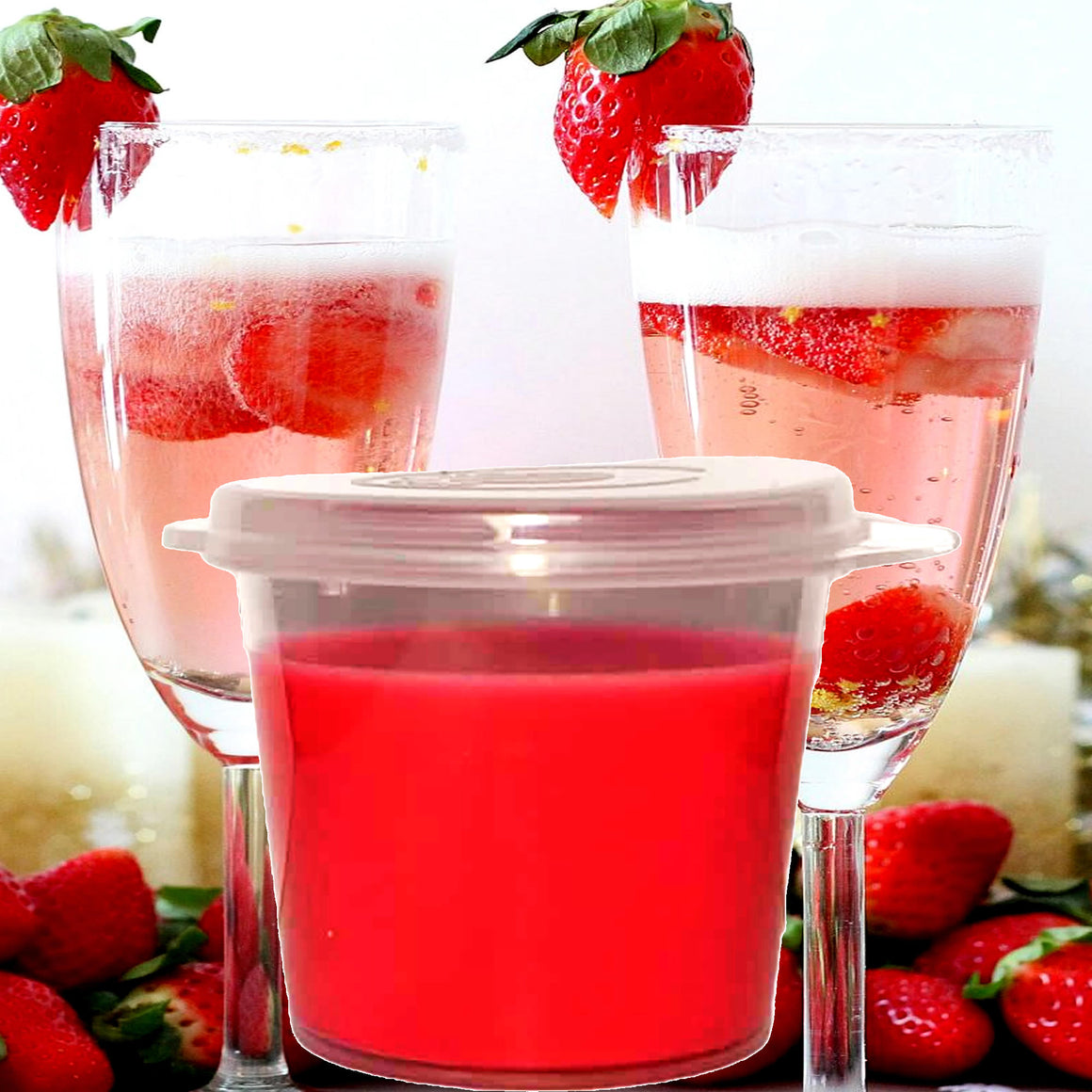 Strawberry Champagne eco soy wax melts – vegan, cruelty-free featuring sparkling champagne and sweet strawberries, handmade in Australia.