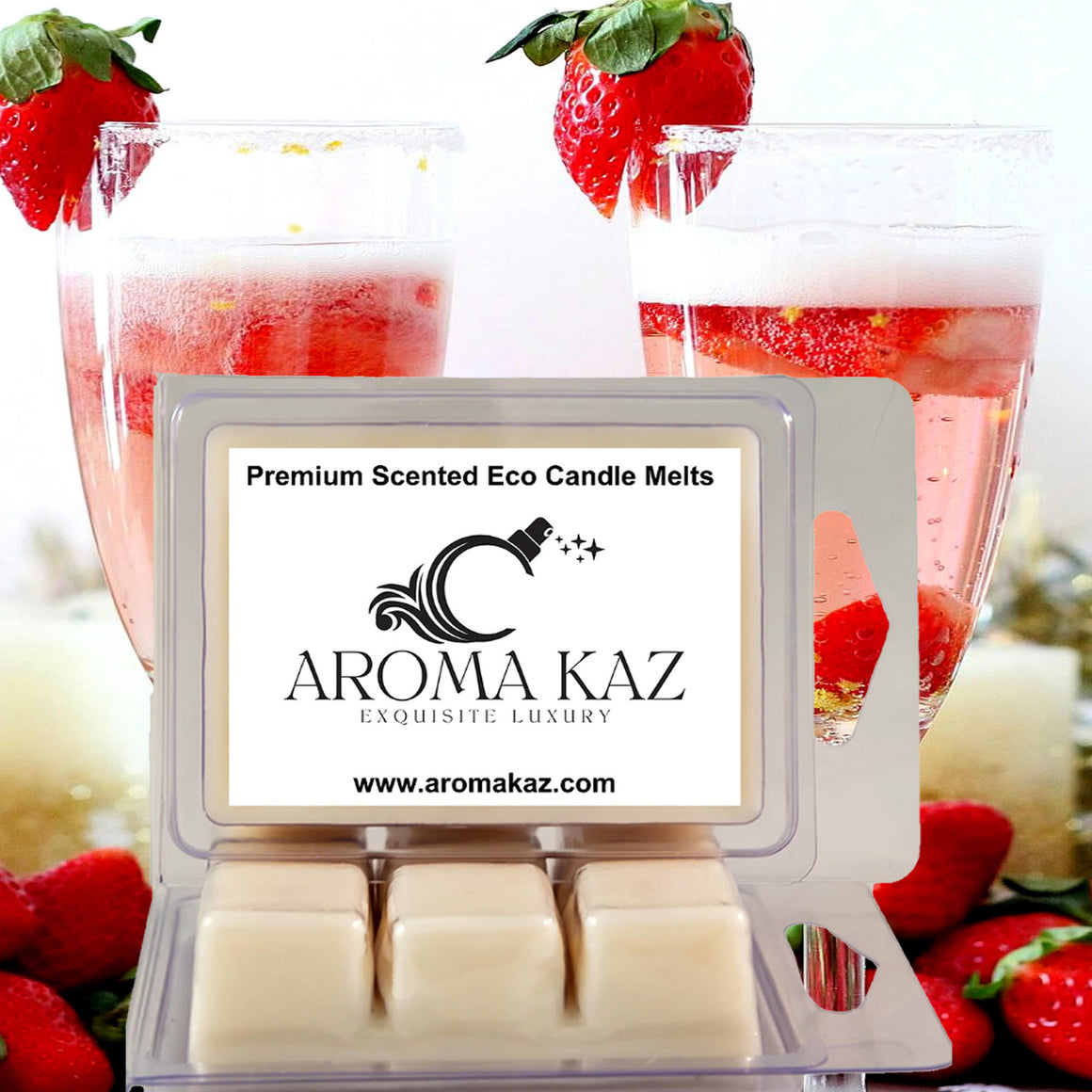 Strawberry Champagne eco soy wax melts – vegan, cruelty-free featuring sparkling champagne and sweet strawberries, handmade in Australia.