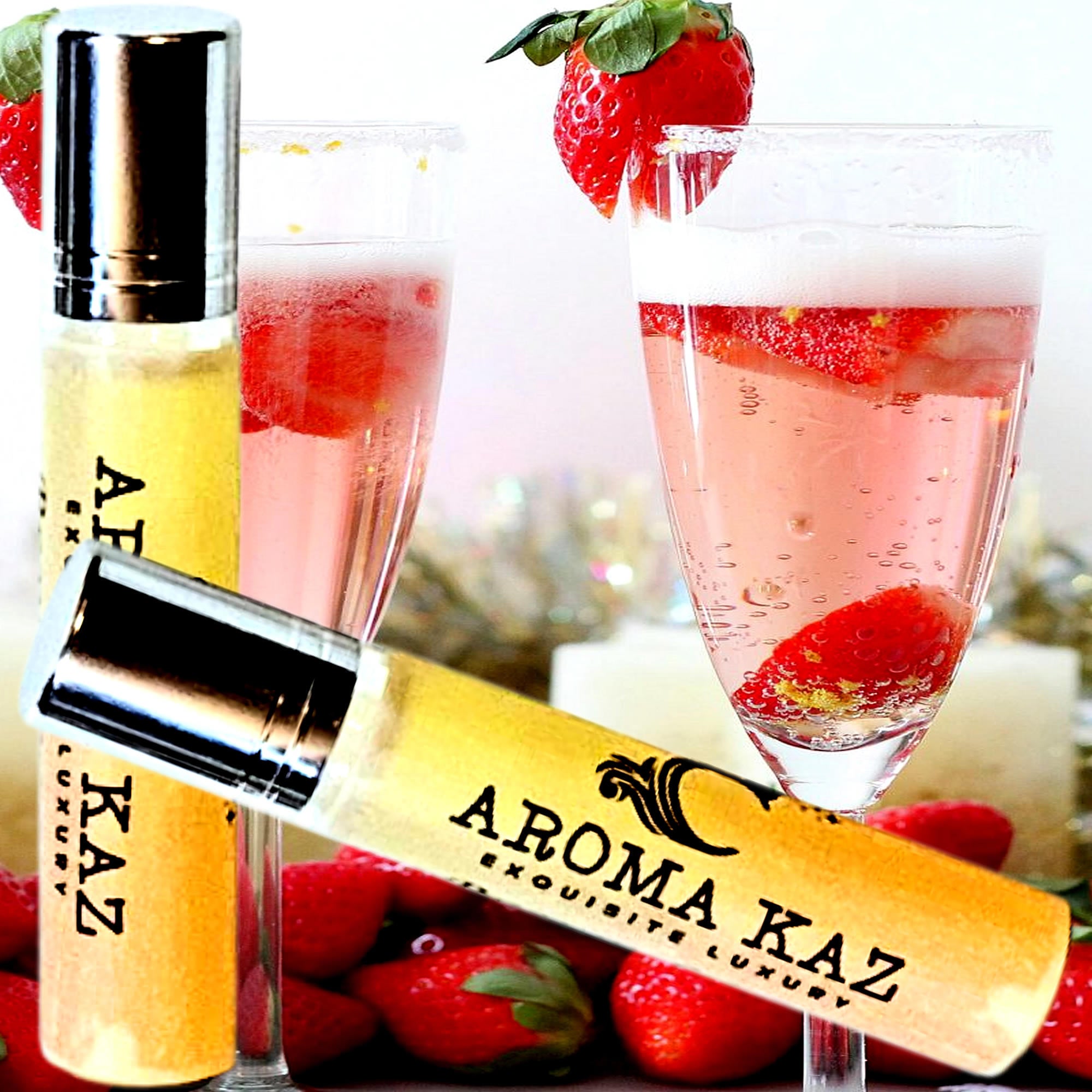 Strawberry Champagne Fragrance Roll On – vegan, cruelty-free perfume roll on featuring sparkling champagne and sweet strawberries, handmade in Australia.