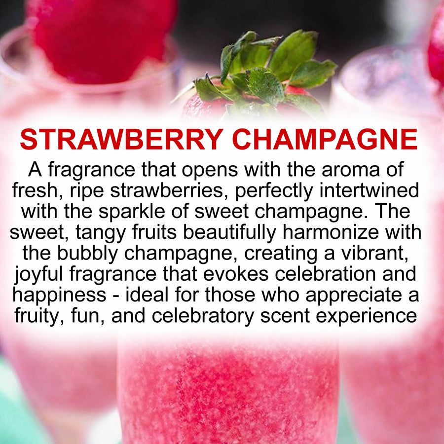 Strawberry Champagne eco soy wax melts – vegan, cruelty-free featuring sparkling champagne and sweet strawberries, handmade in Australia.