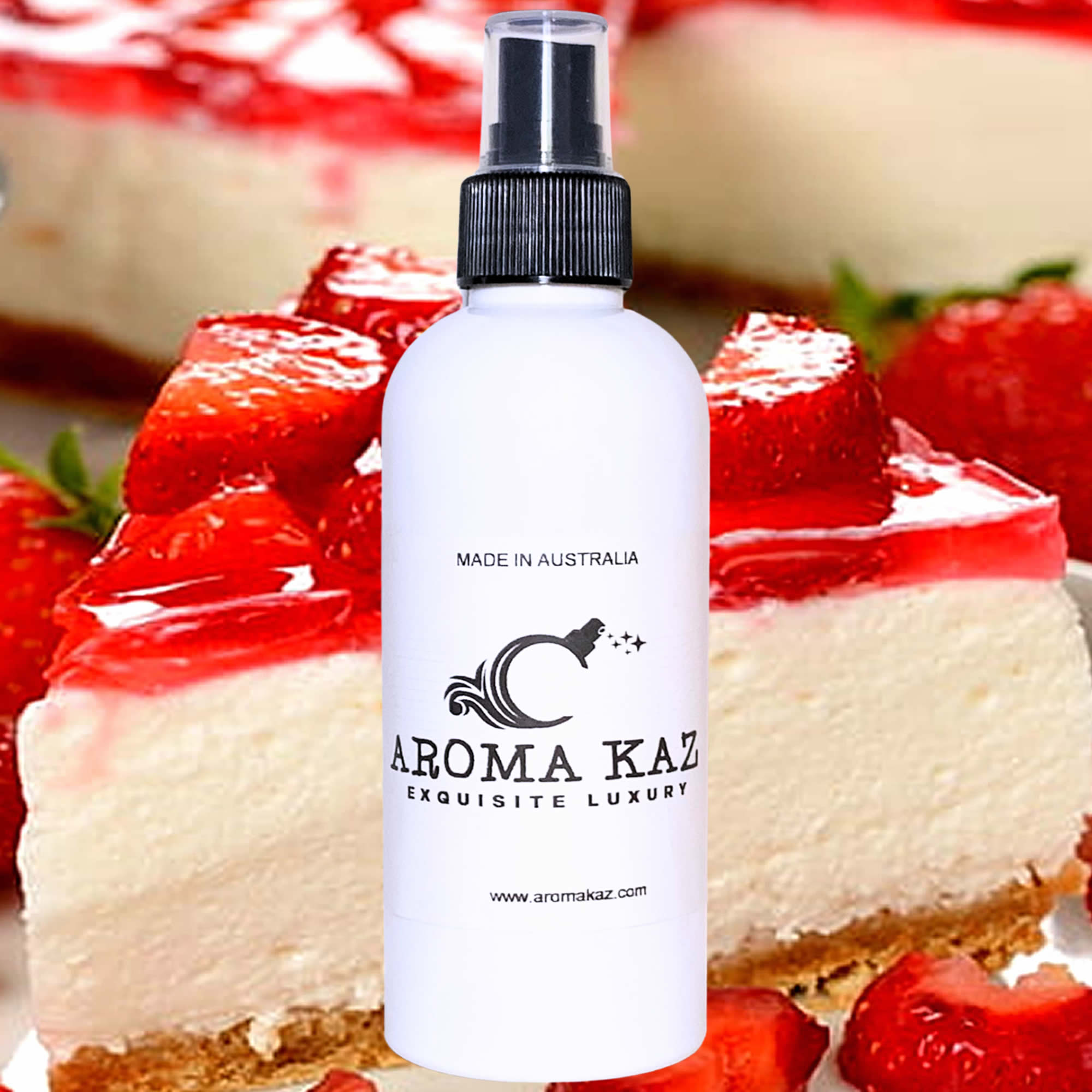 Strawberry Cheesecake Body Spray Mist – vegan, cruelty-free body spray featuring creamy strawberry cheesecake dessert aroma, handmade in Australia.