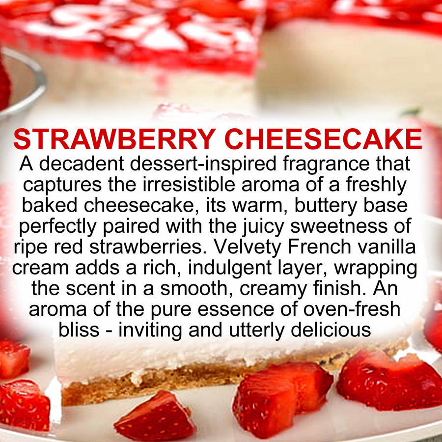 Strawberry Cheesecake fragrance oil for candle making, soap making and perfume blending – vegan, cruelty-free featuring creamy strawberry cheesecake dessert aroma, handmade in Australia.