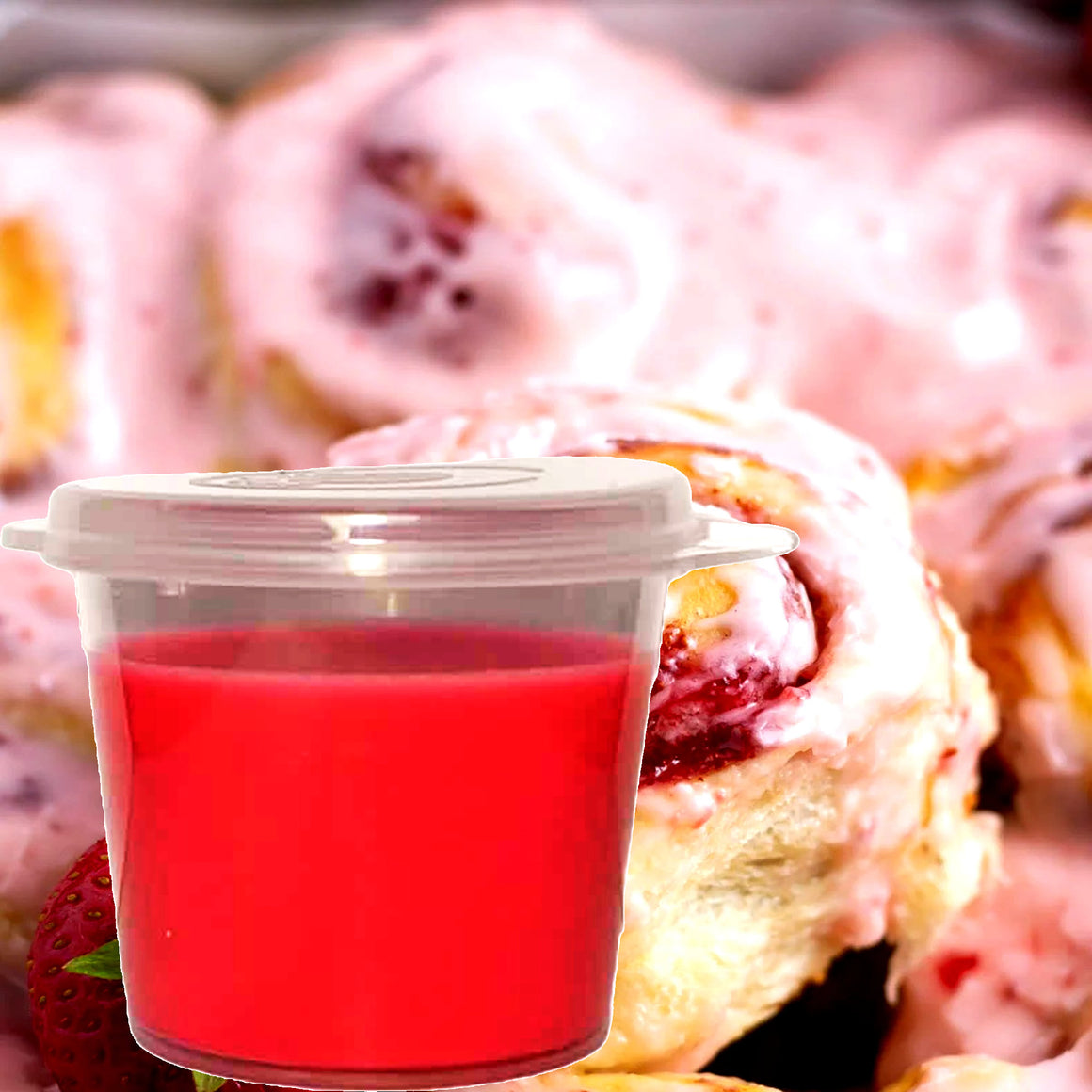 Strawberry Cinnamon Buns eco soy wax melts – vegan, cruelty-free featuring warm cinnamon buns and sweet strawberries, handmade in Australia.