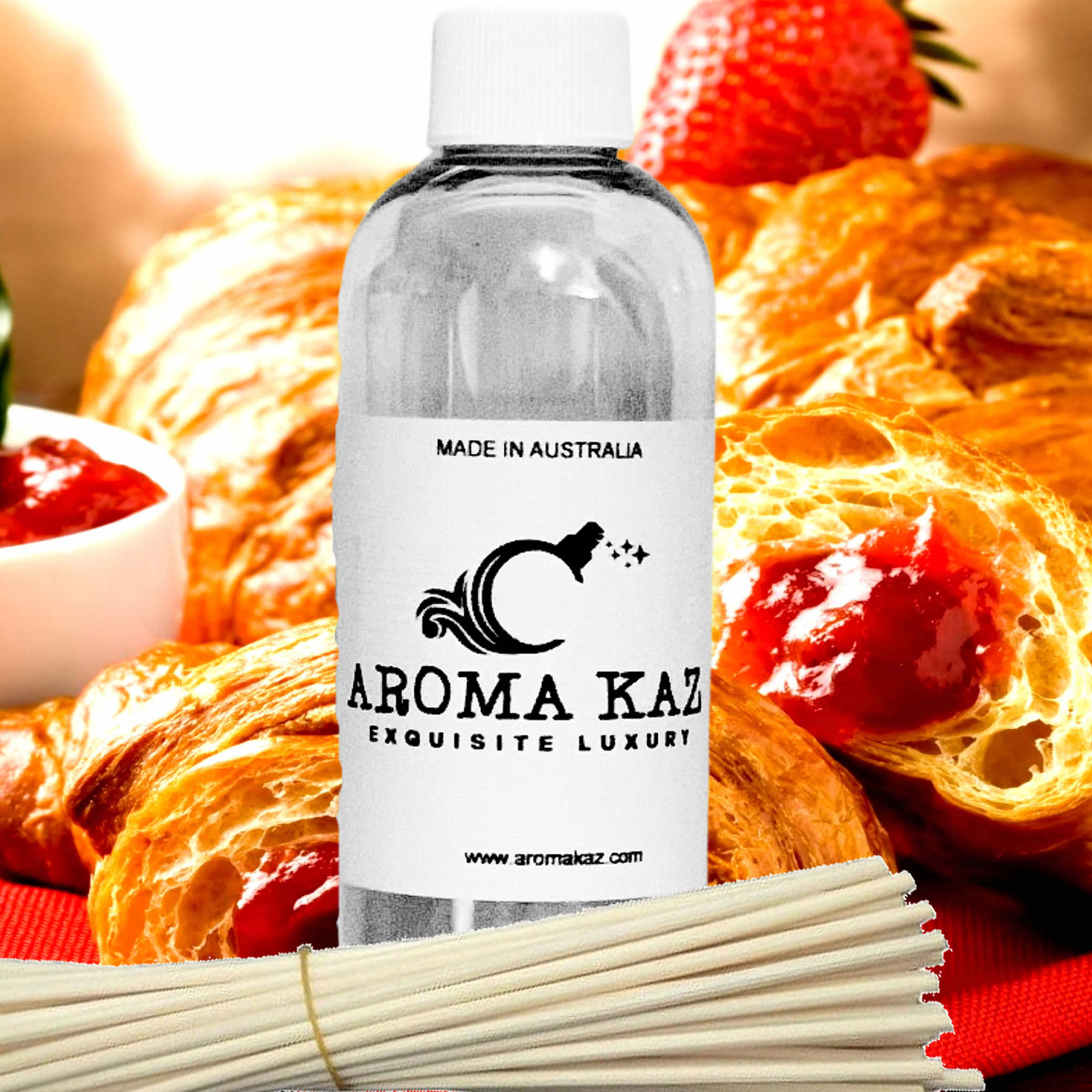 Strawberry Croissants Diffuser Fragrance Oil Refill – vegan, cruelty-free featuring flaky pastry and sweet strawberry filling, handmade in Australia.