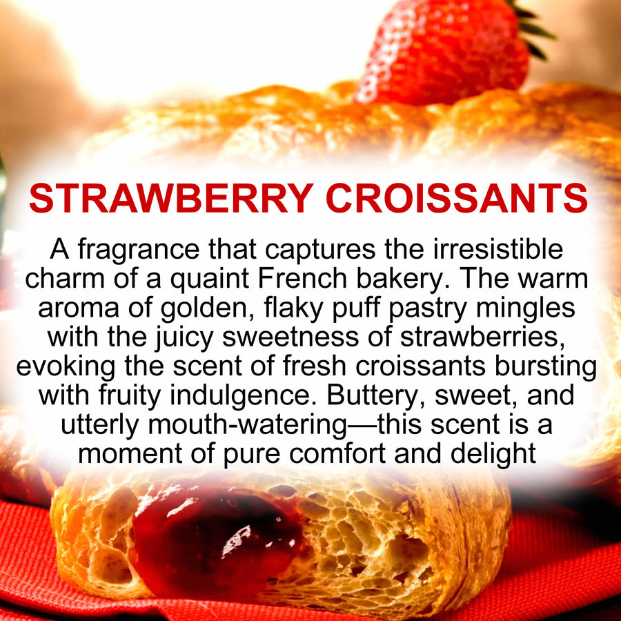 Strawberry Croissants Body Spray Mist – vegan, cruelty-free body spray featuring flaky pastry and sweet strawberry filling, handmade in Australia.