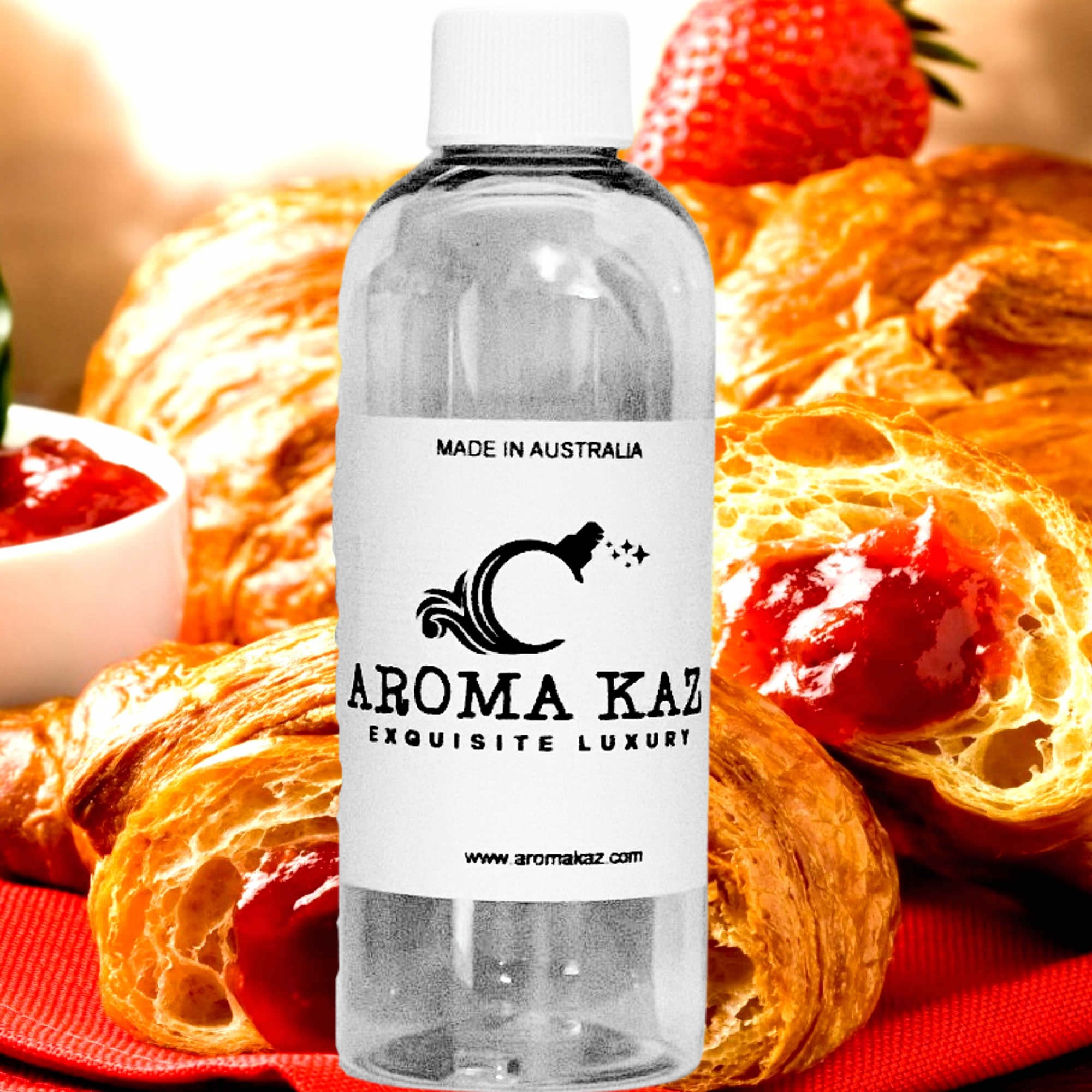 Strawberry Croissants fragrance oil for candle making, soap making and perfume blending – vegan, cruelty-free featuring flaky pastry and sweet strawberry filling, handmade in Australia.