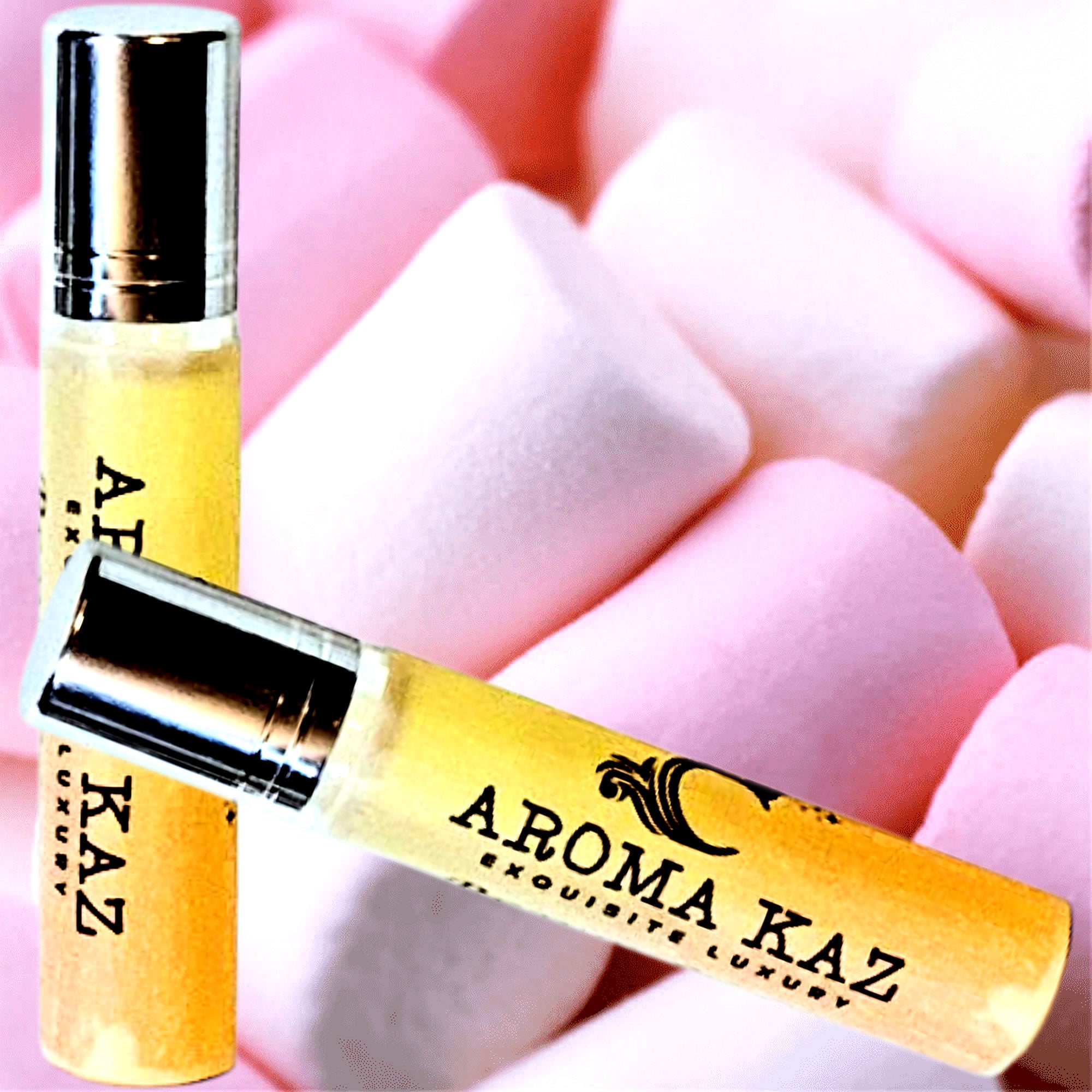 Strawberry Marshmallows Fragrance Roll On – vegan, cruelty-free perfume roll on featuring fluffy marshmallow and sweet strawberry aroma, handmade in Australia.