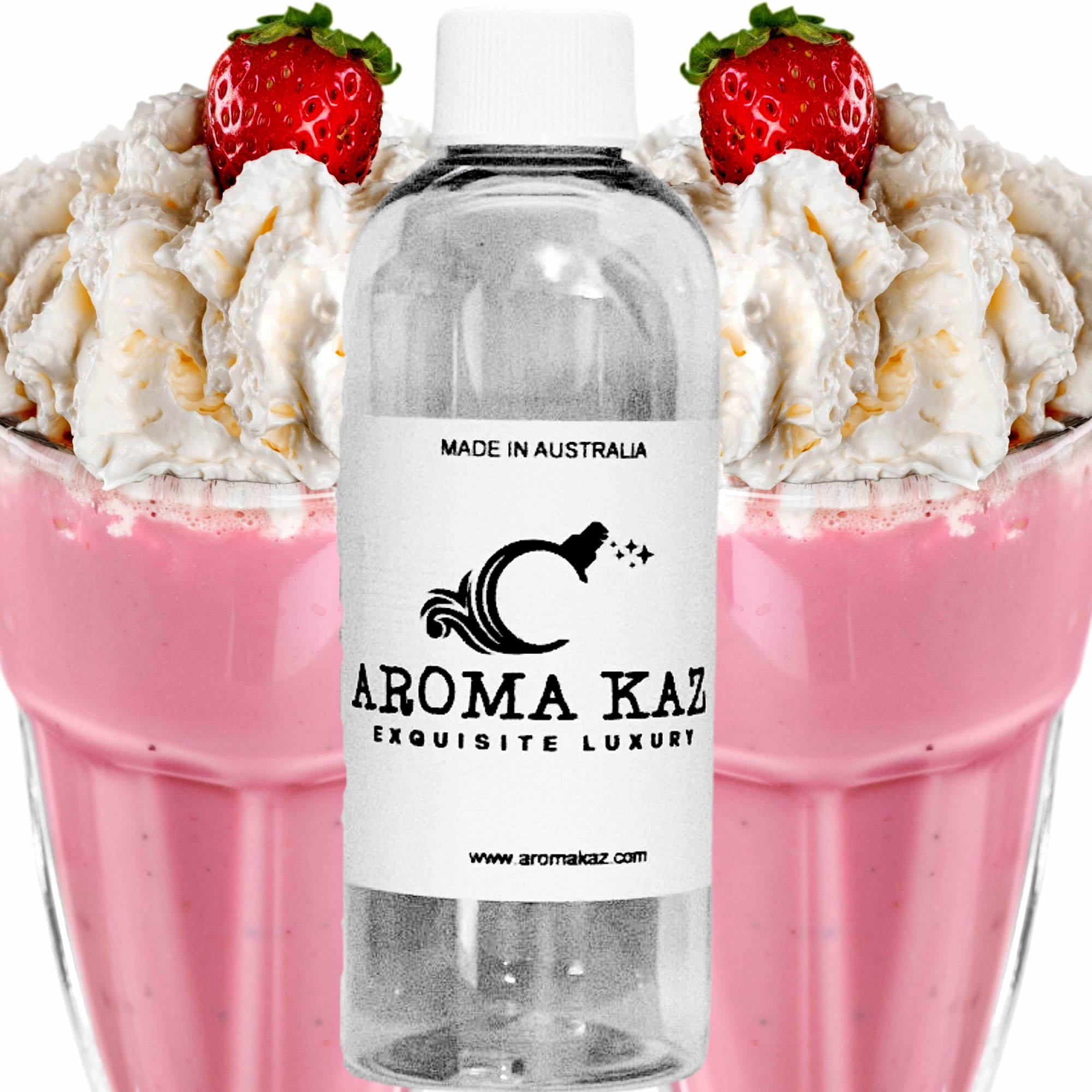 Strawberry Milkshake fragrance oil for candle making, soap making and perfume blending – vegan, cruelty-free featuring creamy strawberry milkshake sweetness, handmade in Australia.