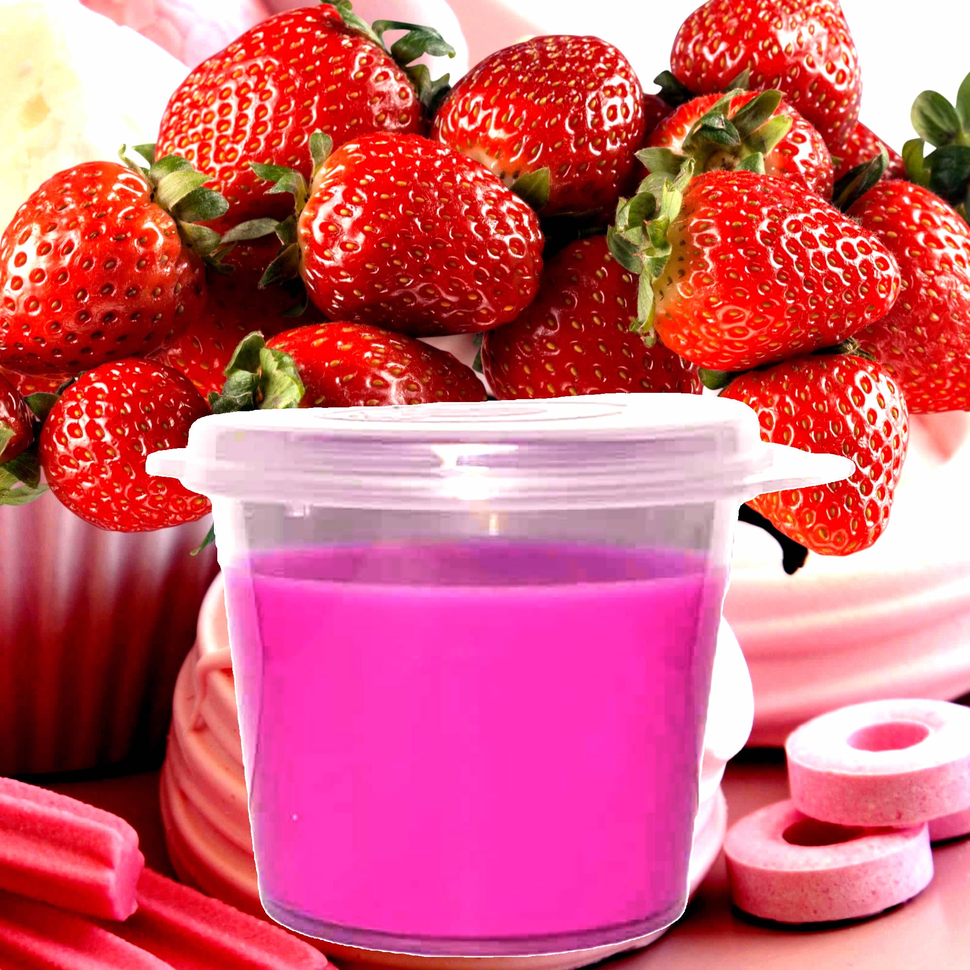 Strawberry Musk eco soy wax melts – vegan, cruelty-free featuring sweet strawberry and pink musk and pink sugar notes, handmade in Australia.