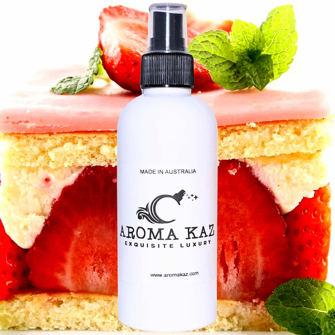 Strawberry Shortcake Car Air Freshener Spray Deodoriser – eco-friendly, vegan, cruelty-free handmade featuring sweet strawberry shortcake and creamy vanilla, handmade in Australia.