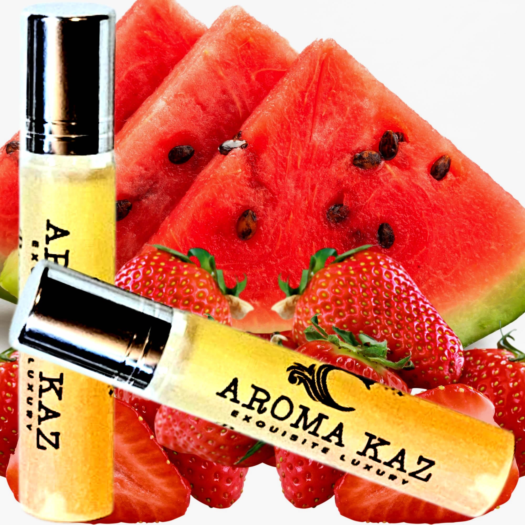Strawberry Watermelon Fragrance Roll On – vegan, cruelty-free perfume roll on featuring refreshing summer watermelon and plump juicy strawberries, handmade in Australia.