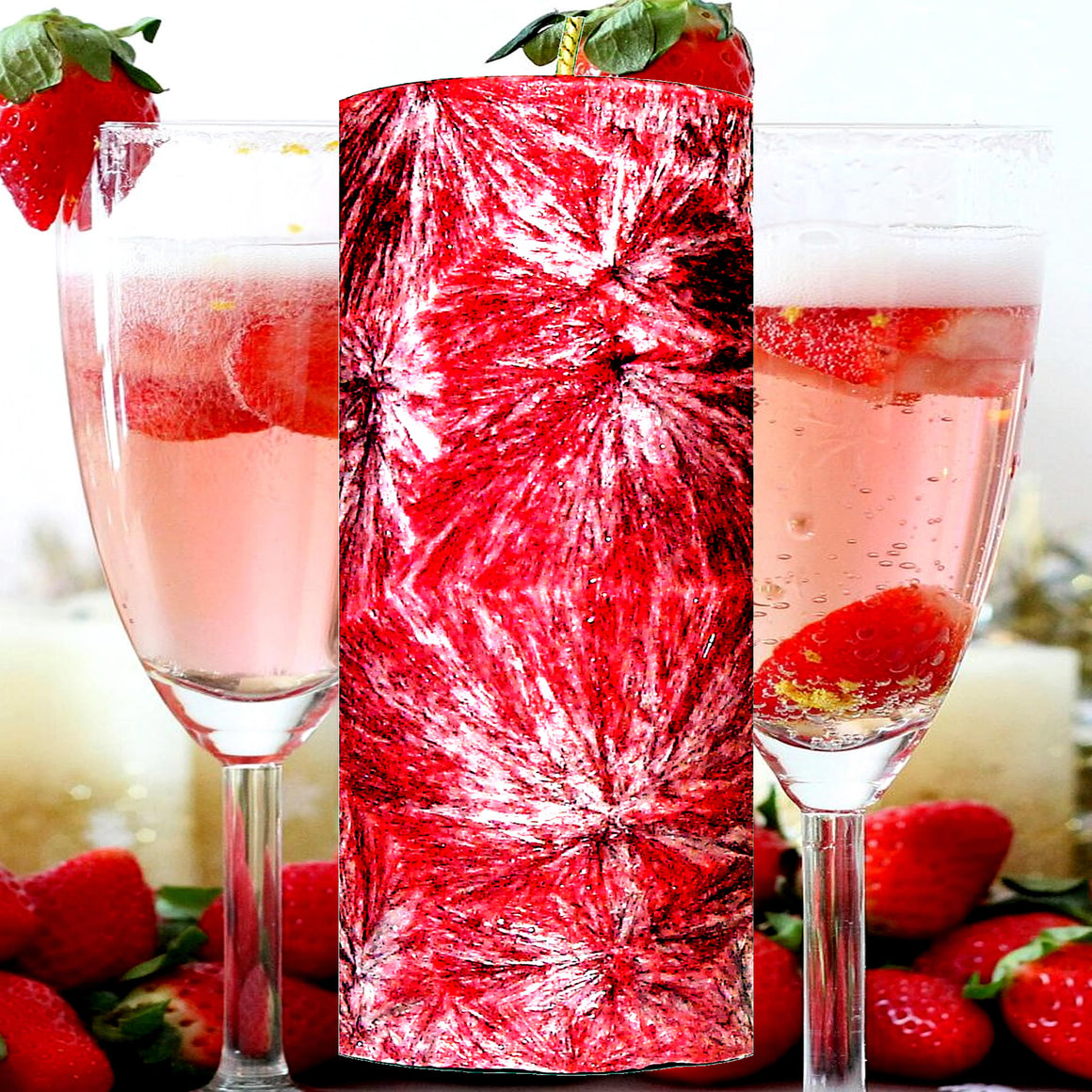 Strawberry Champagne Pillar Candle – Plant-Based, Eco-Friendly, Vegan, Cruelty Free